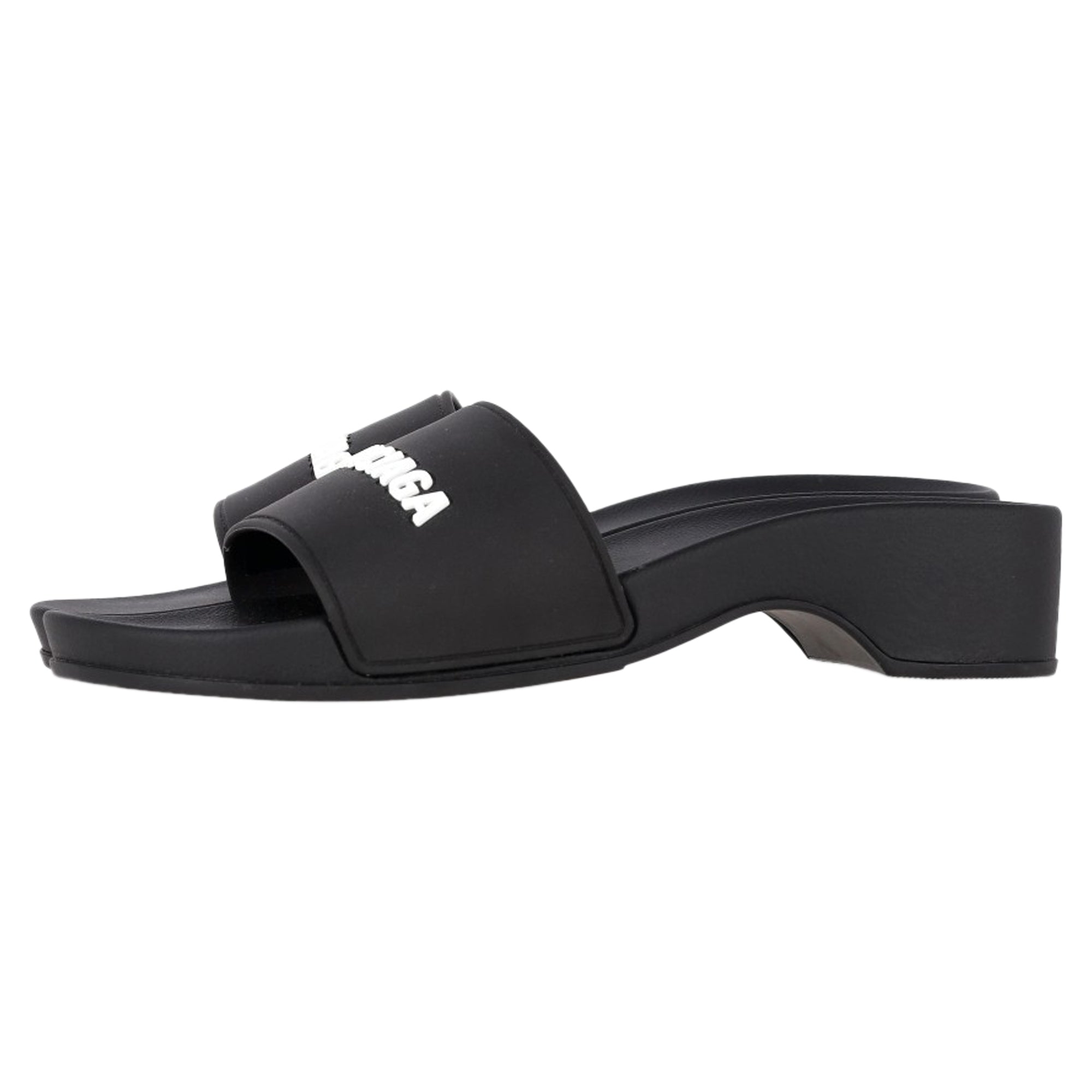 Women's Balenciaga Logo Pool Clog Slides in Black Rubber