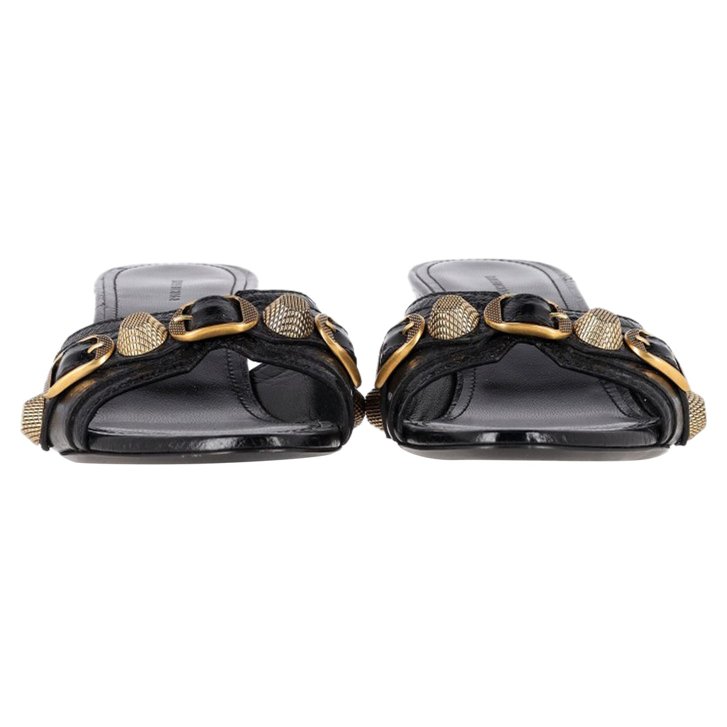 Balenciaga Cagole Slide Sandals in Black Leather