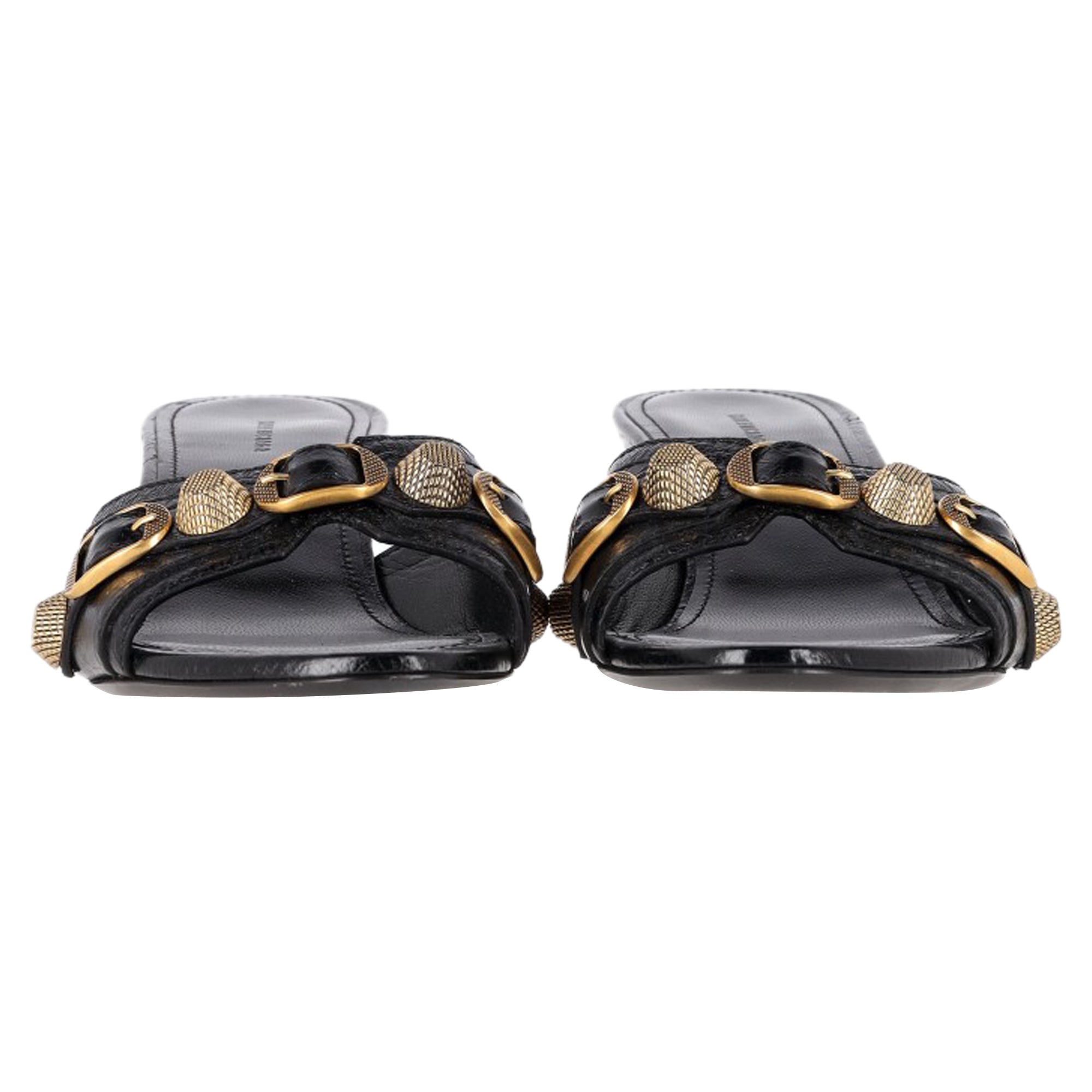Balenciaga Cagole Slide Sandals in Black Leather