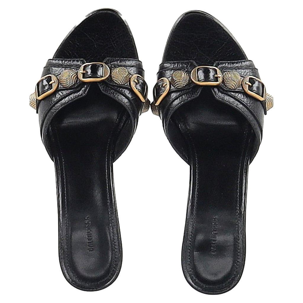 Balenciaga Cagole Slide Sandals in Black Leather