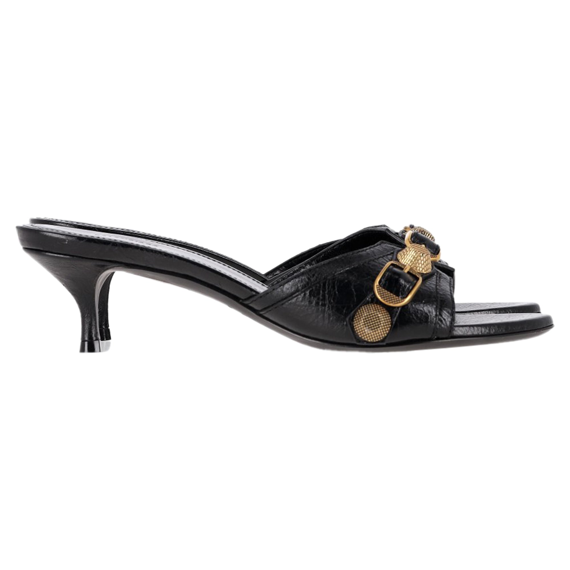 Balenciaga Cagole Slide Sandals in Black Leather