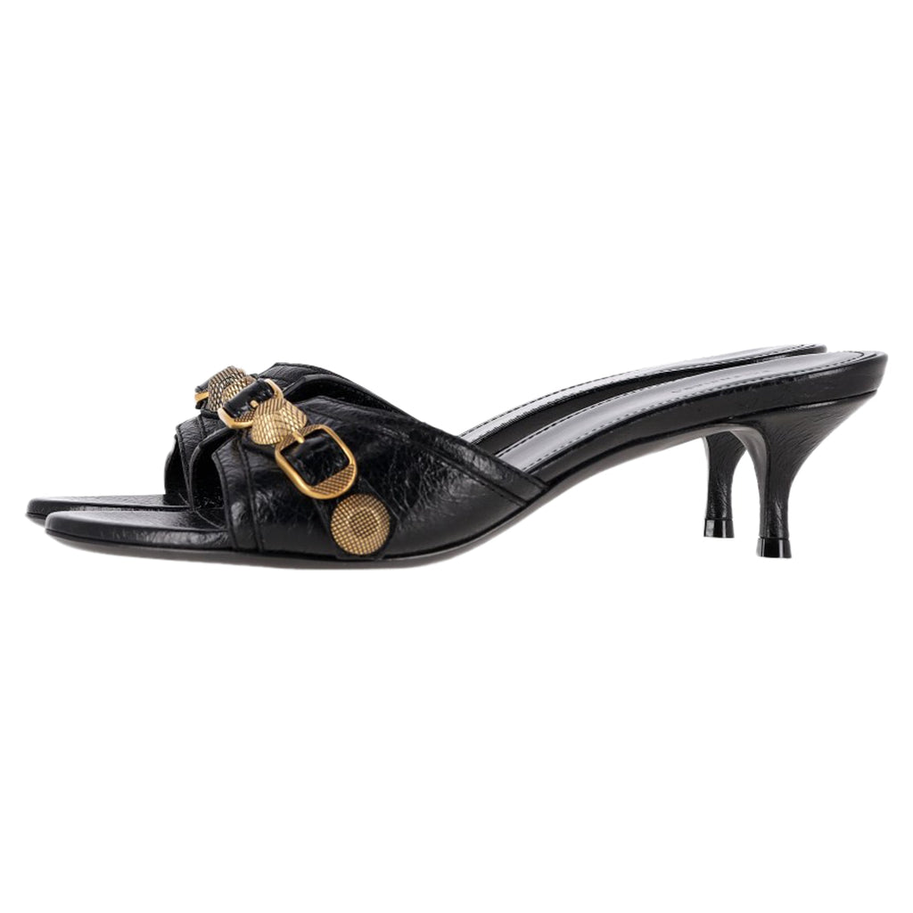 Balenciaga Cagole Slide Sandals in Black Leather