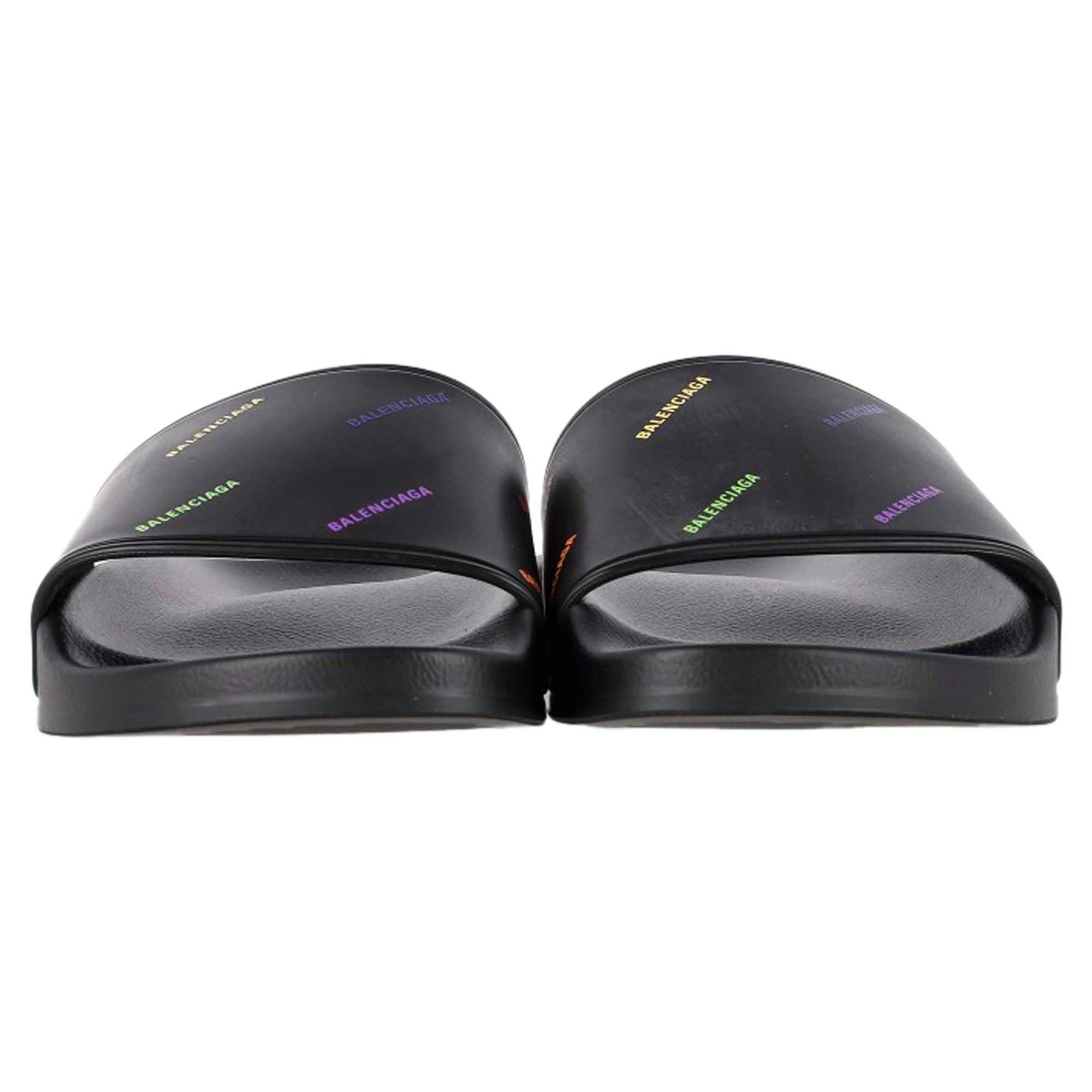Women's Balenciaga Logo Pool Slides in Black Rubber