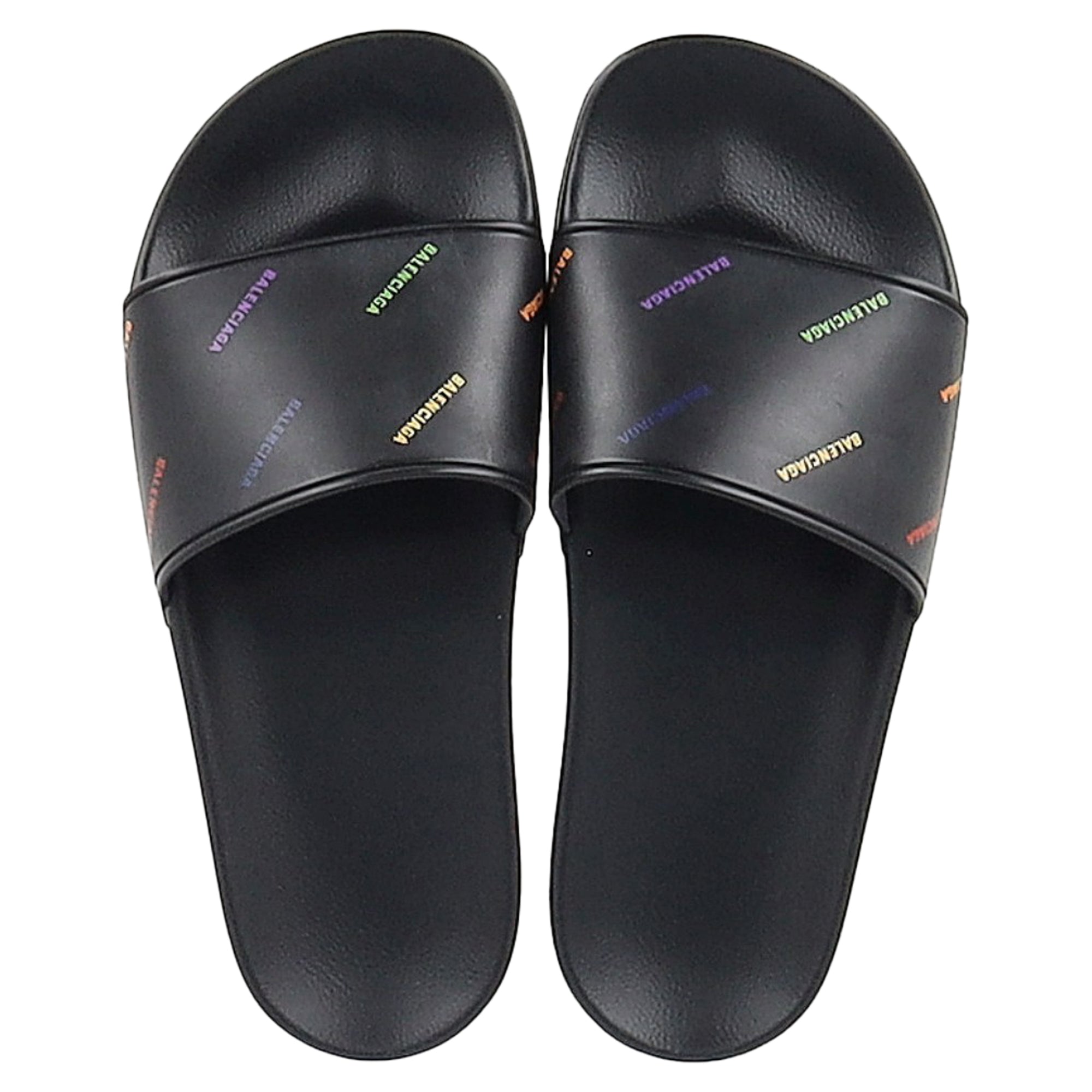 Women's Balenciaga Logo Pool Slides in Black Rubber