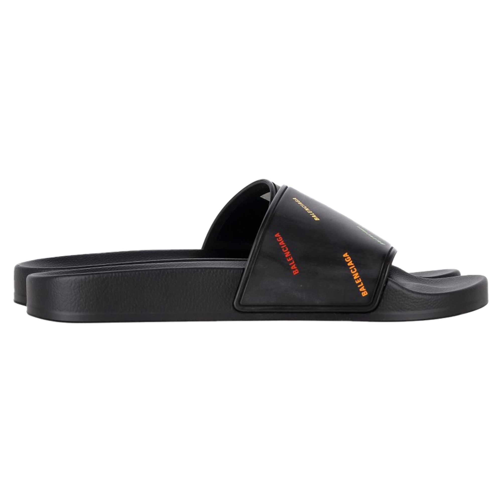 Women's Balenciaga Logo Pool Slides in Black Rubber