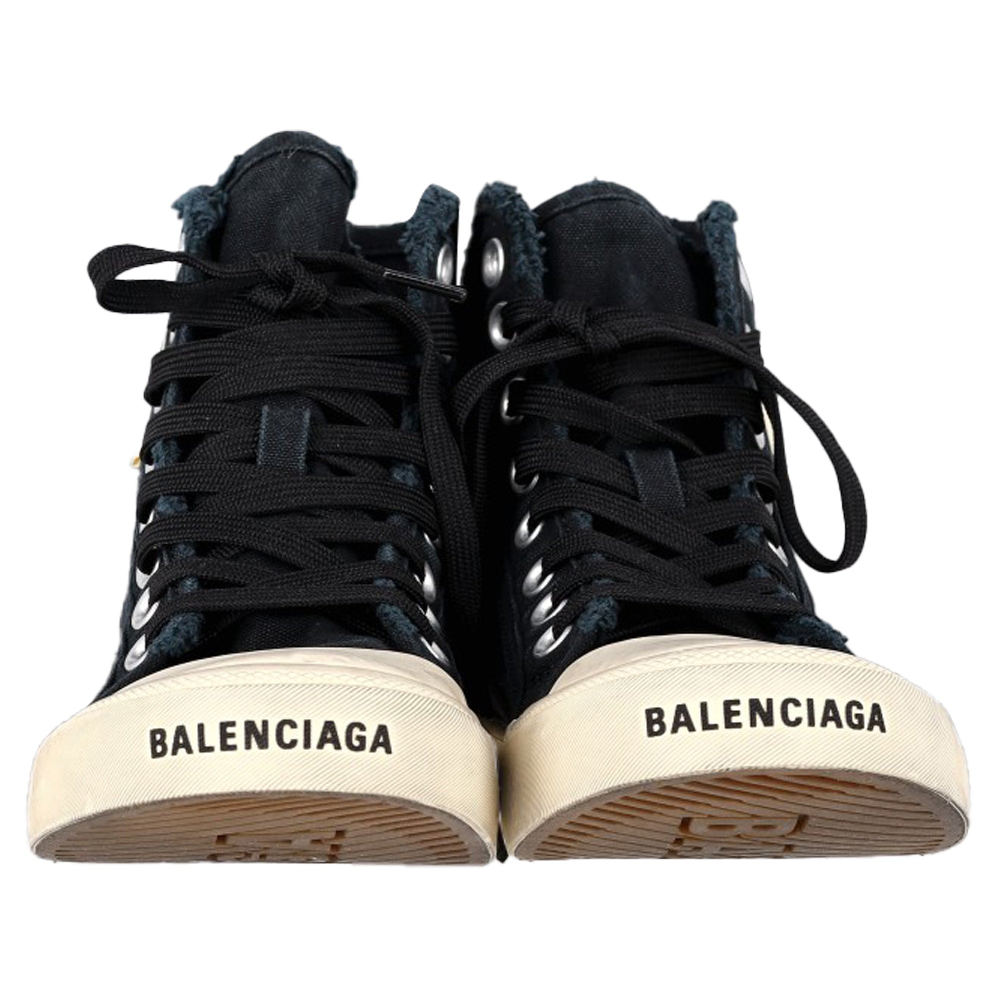 Balenciaga Distressed Paris High Top Sneakers in Black Canvas