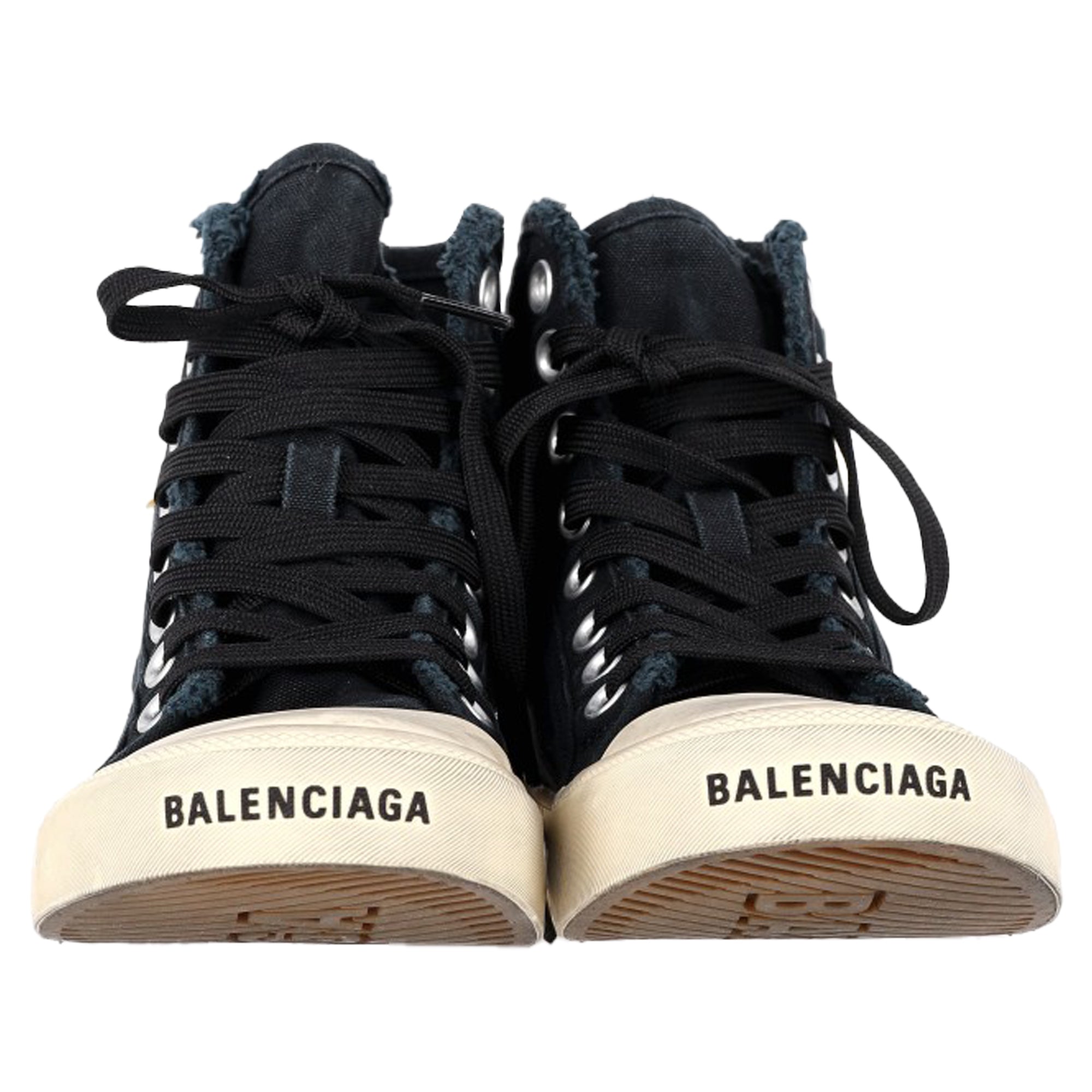 Balenciaga Distressed Paris High Top Sneakers in Black Canvas