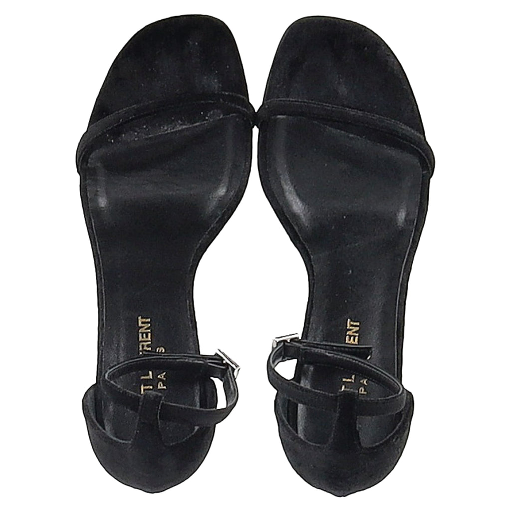 Women's Saint Laurent Ankle Strap Sandal Heels in Black Suede