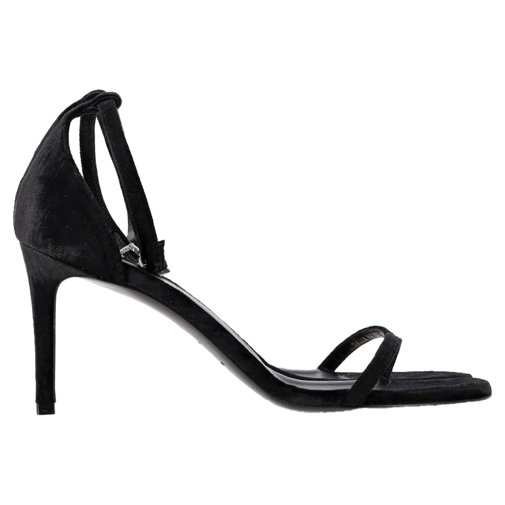 Women's Saint Laurent Ankle Strap Sandal Heels in Black Suede