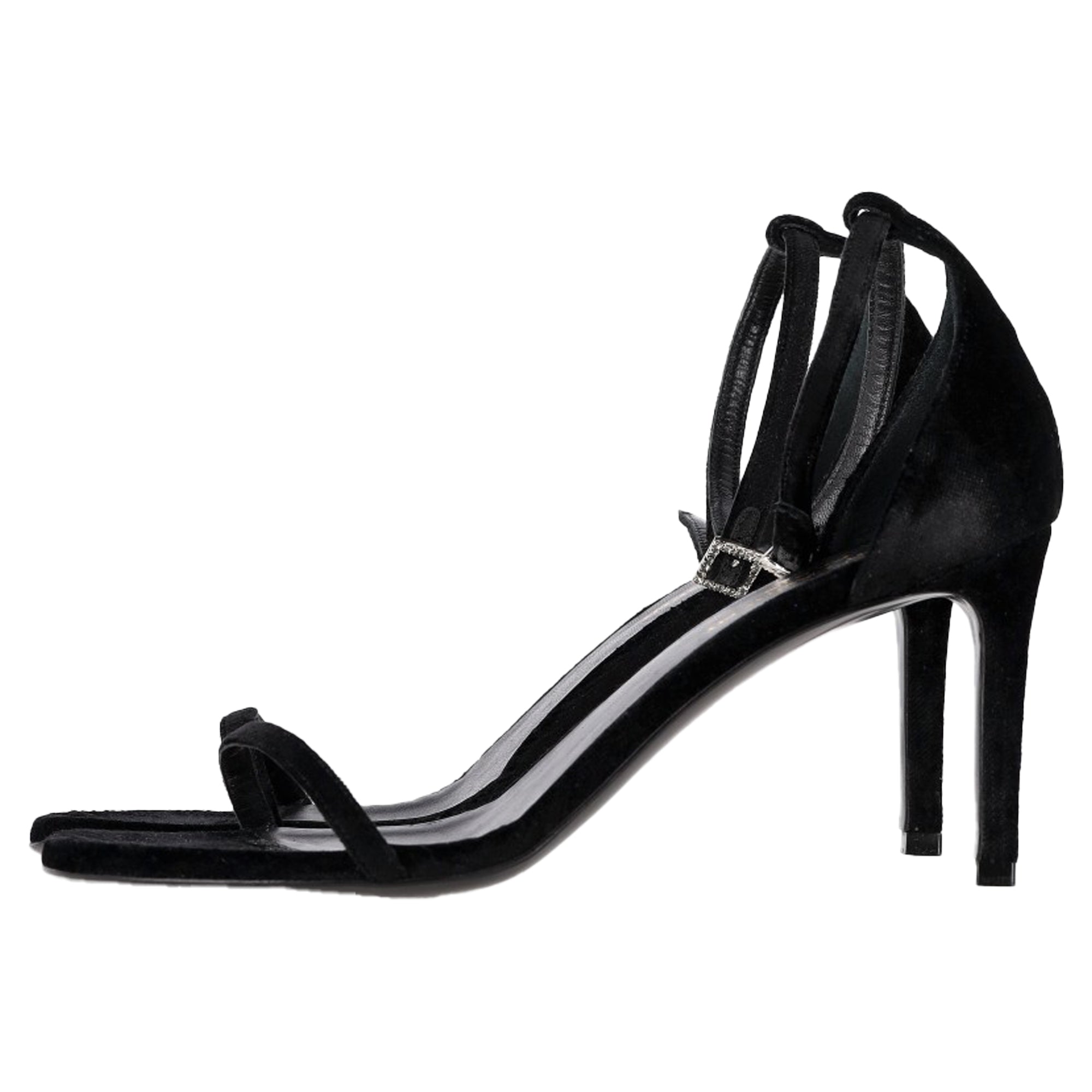 Women's Saint Laurent Ankle Strap Sandal Heels in Black Suede