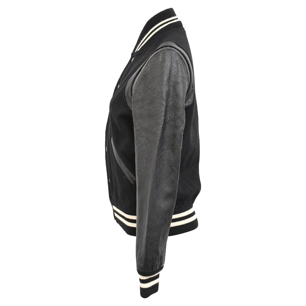 Saint Laurent Striped Bomber Jacket in Black Wool and Leather