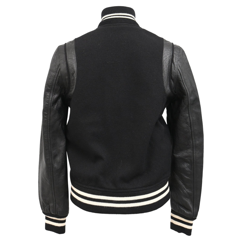 Saint Laurent Striped Bomber Jacket in Black Wool and Leather