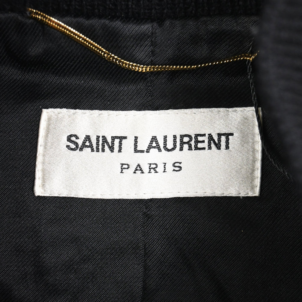Saint Laurent Striped Bomber Jacket in Black Wool and Leather