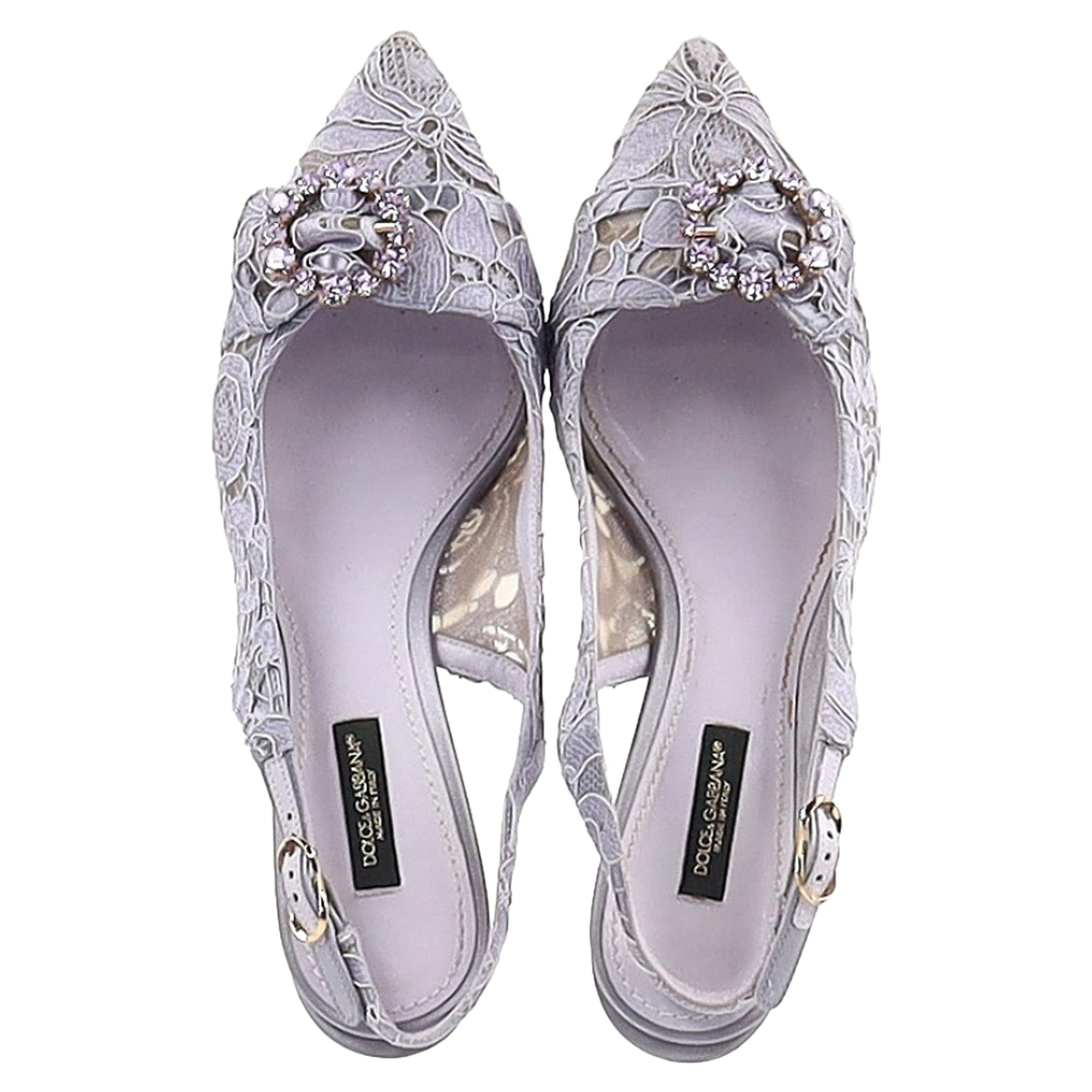 Women's Dolce & Gabbana Crystal-Embellished Lace Slingback Pumps in Purple Viscose