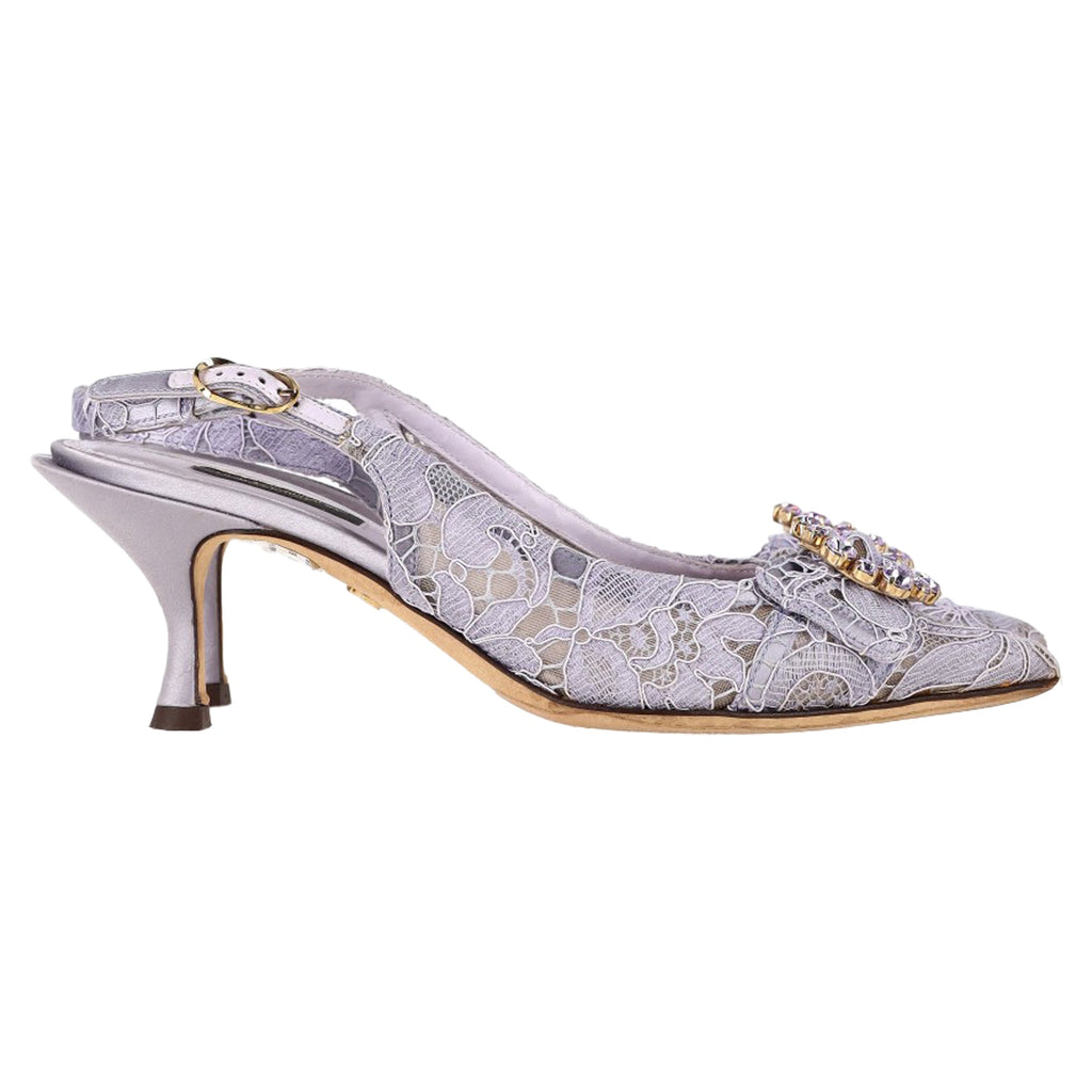Women's Dolce & Gabbana Crystal-Embellished Lace Slingback Pumps in Purple Viscose