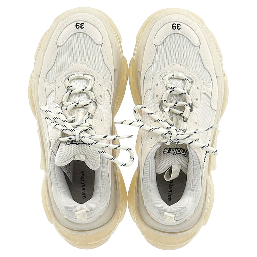 Women's Balenciaga Triple S Clear Sole Sneakers in Cream Polyester