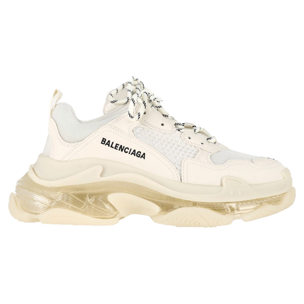 Women's Balenciaga Triple S Clear Sole Sneakers in Cream Polyester