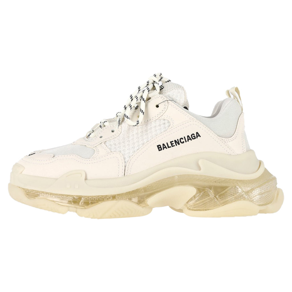 Women's Balenciaga Triple S Clear Sole Sneakers in Cream Polyester