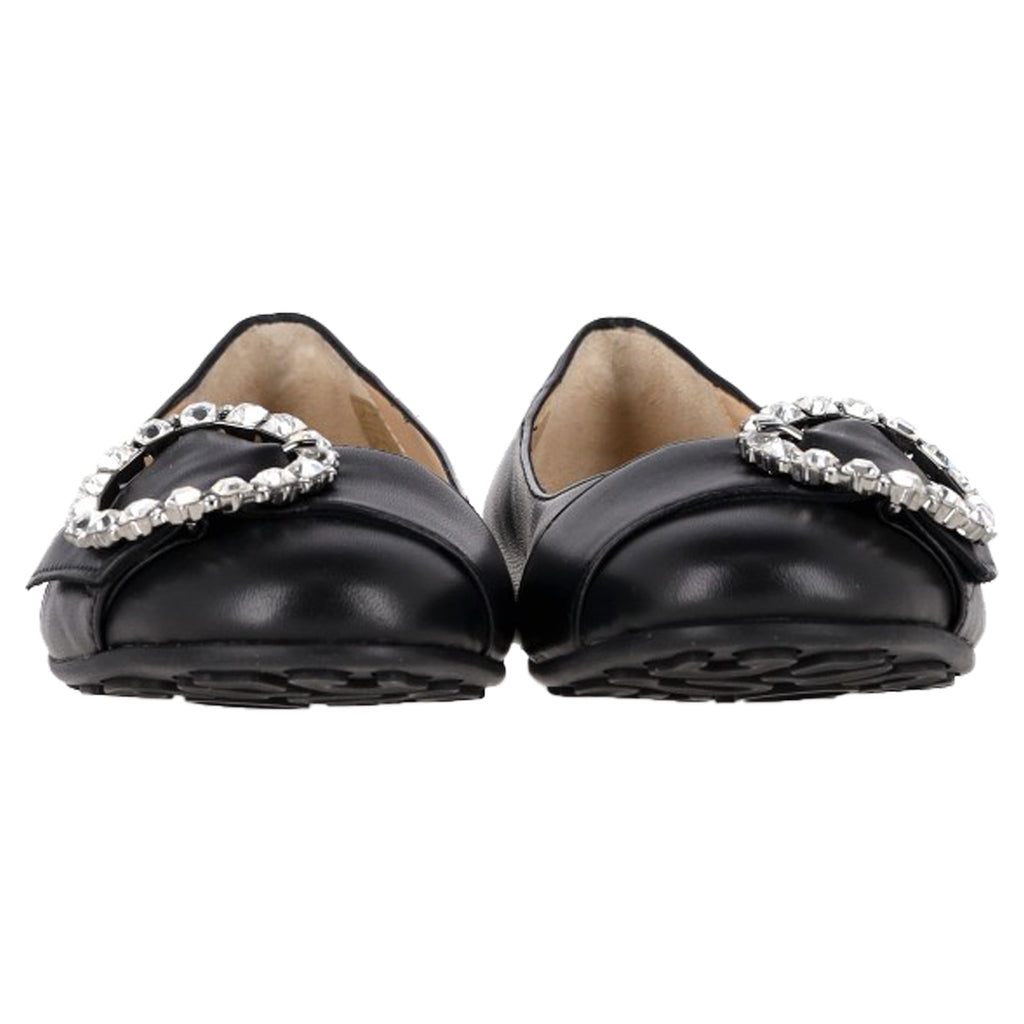 Jimmy Choo Ginny Flats with Crystal Buckle in Black Nappa Leather