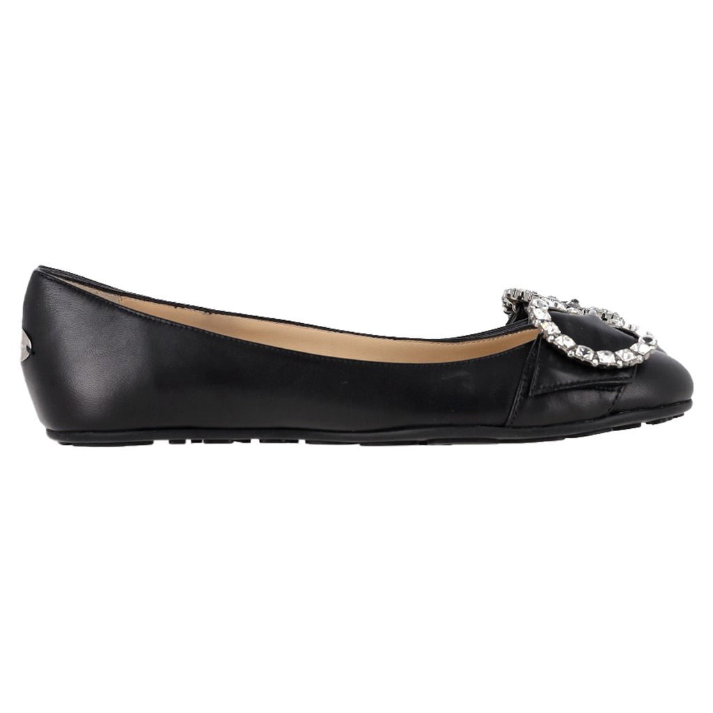 Jimmy Choo Ginny Flats with Crystal Buckle in Black Nappa Leather