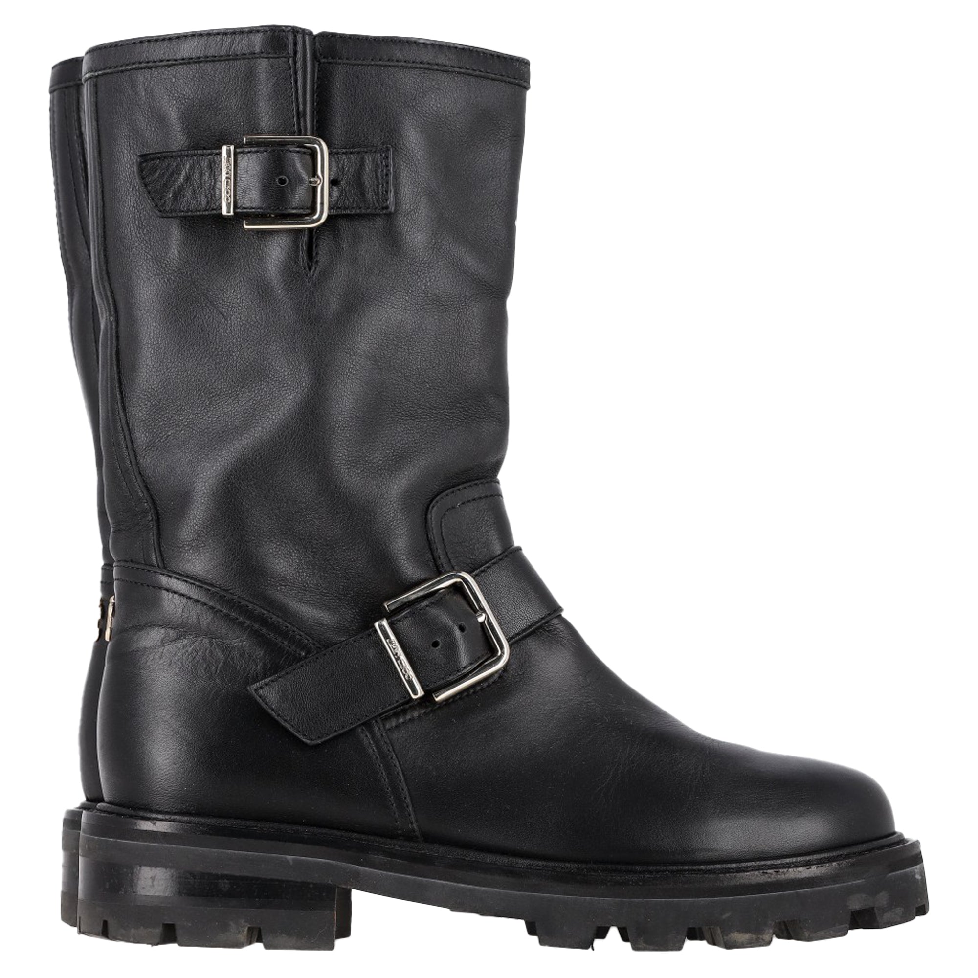 Jimmy Choo Biker II Combat Boots in Black Leather