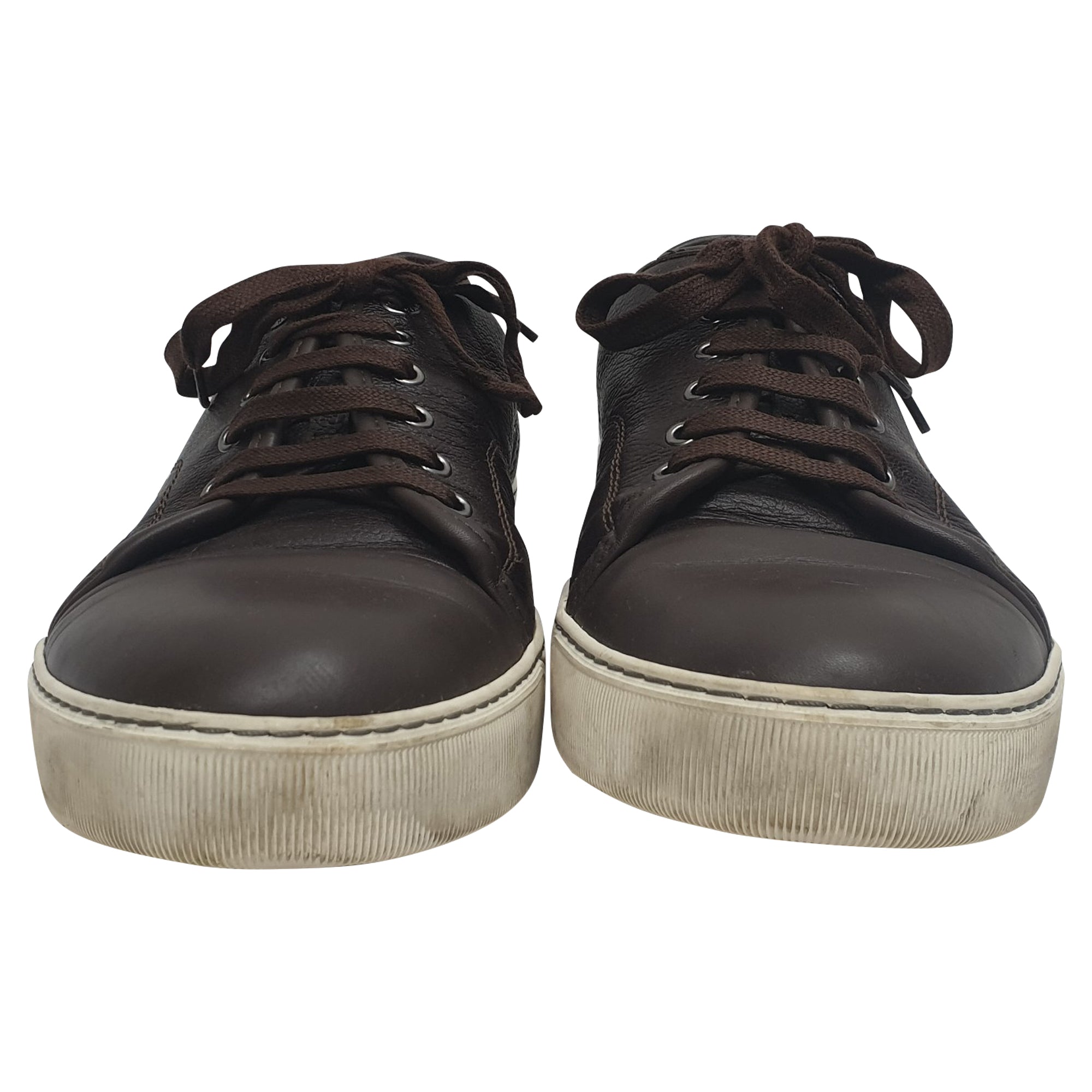 Lanvin Low Top Sneakers in Brown Leather