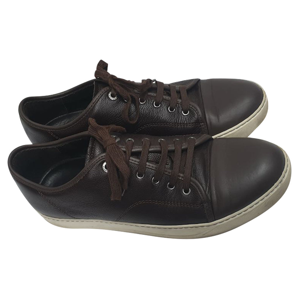 Lanvin Low Top Sneakers in Brown Leather