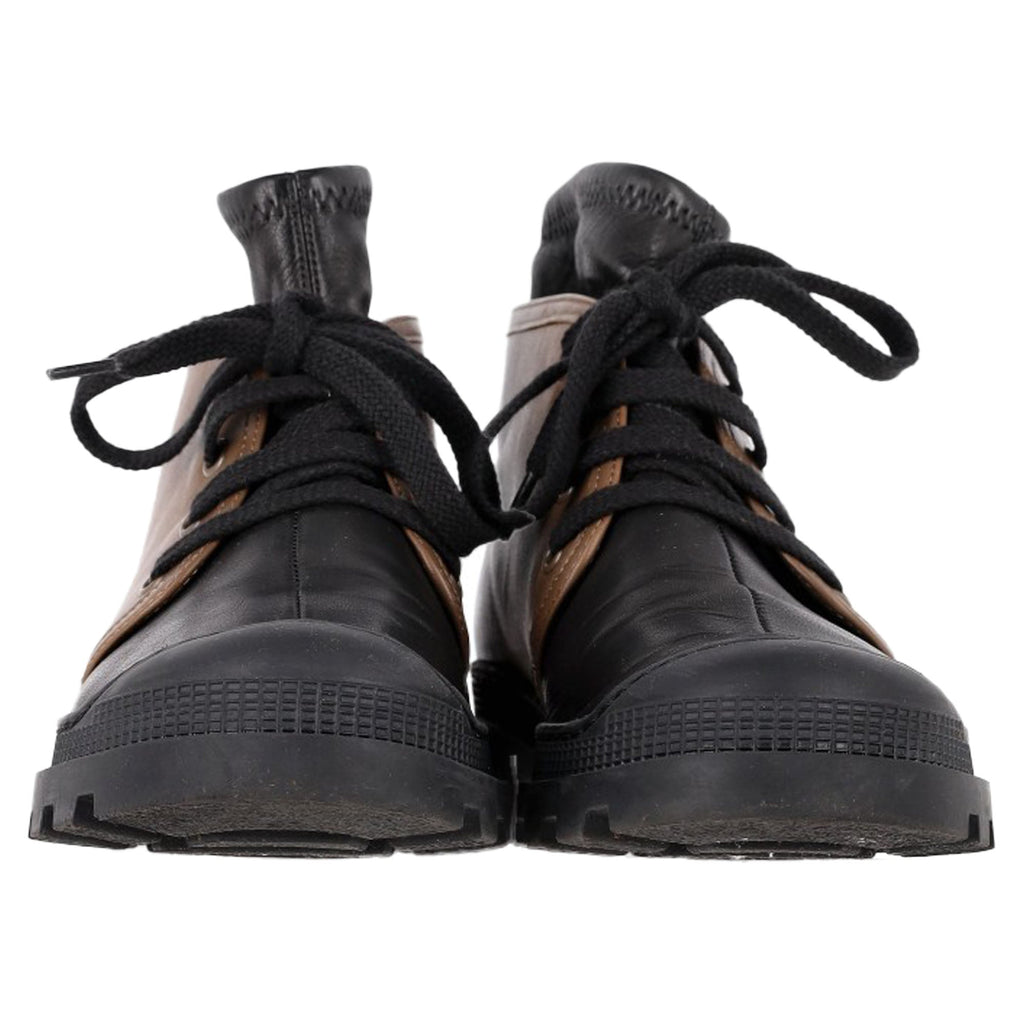 Loewe Logo Tab Combat Boots in Black and Brown Leather