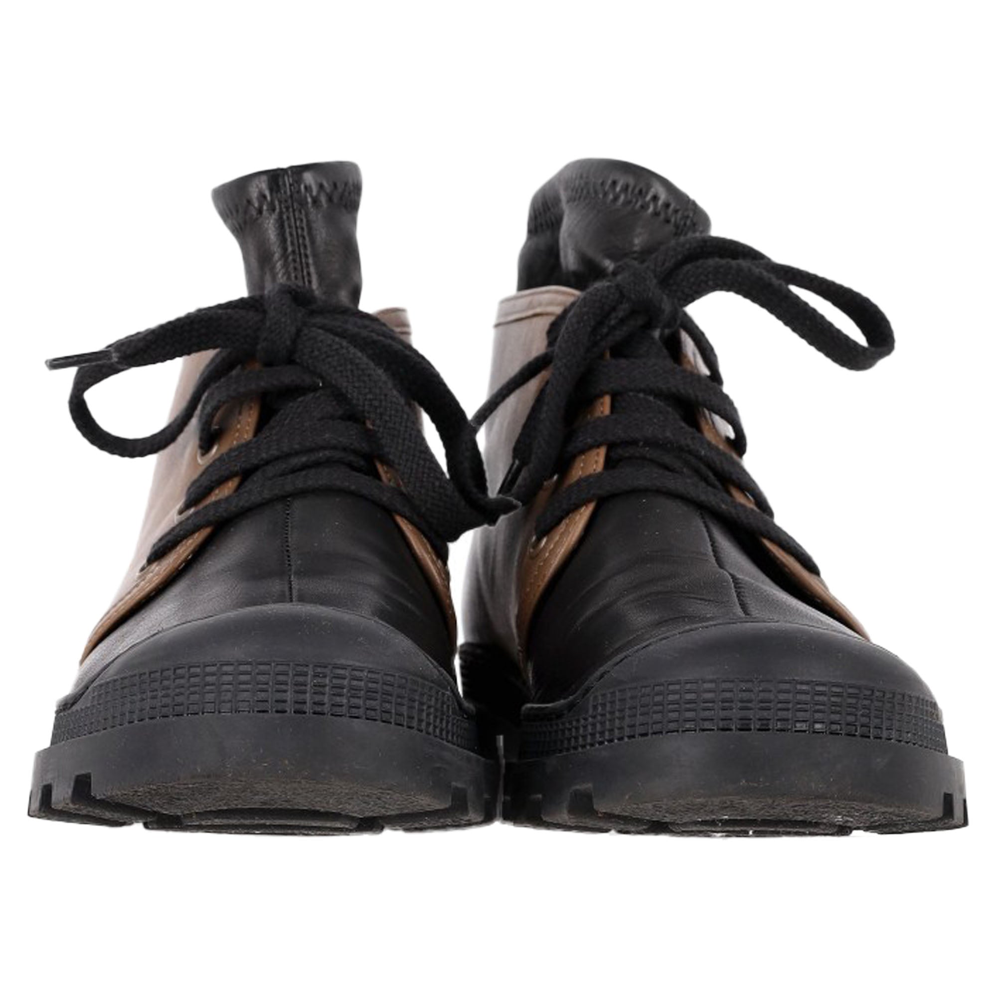 Loewe Logo Tab Combat Boots in Black and Brown Leather