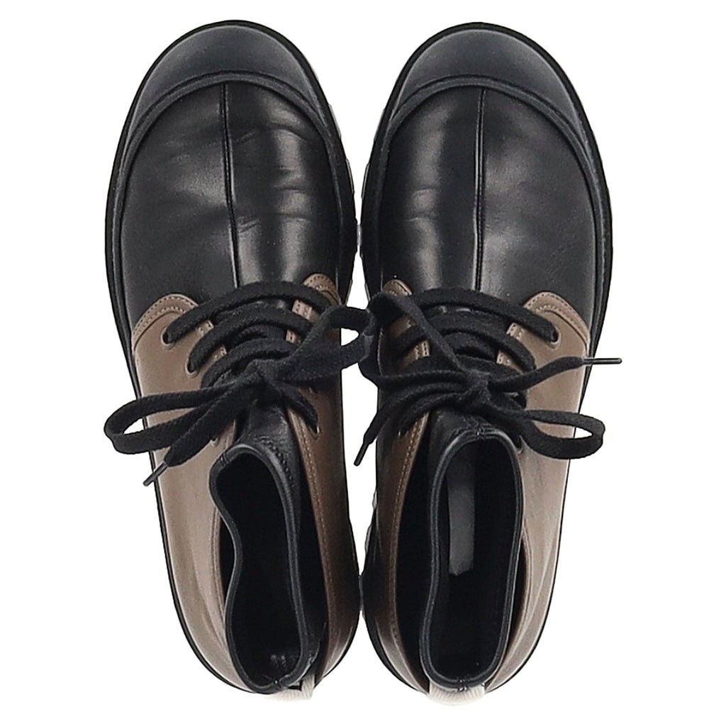 Loewe Logo Tab Combat Boots in Black and Brown Leather