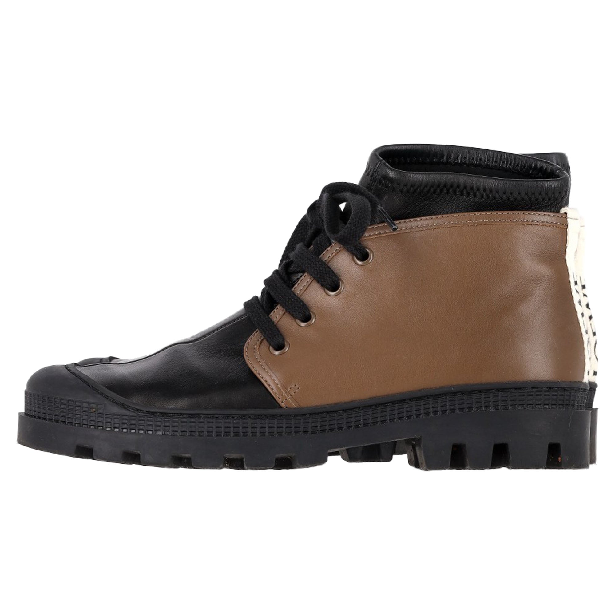 Loewe Logo Tab Combat Boots in Black and Brown Leather