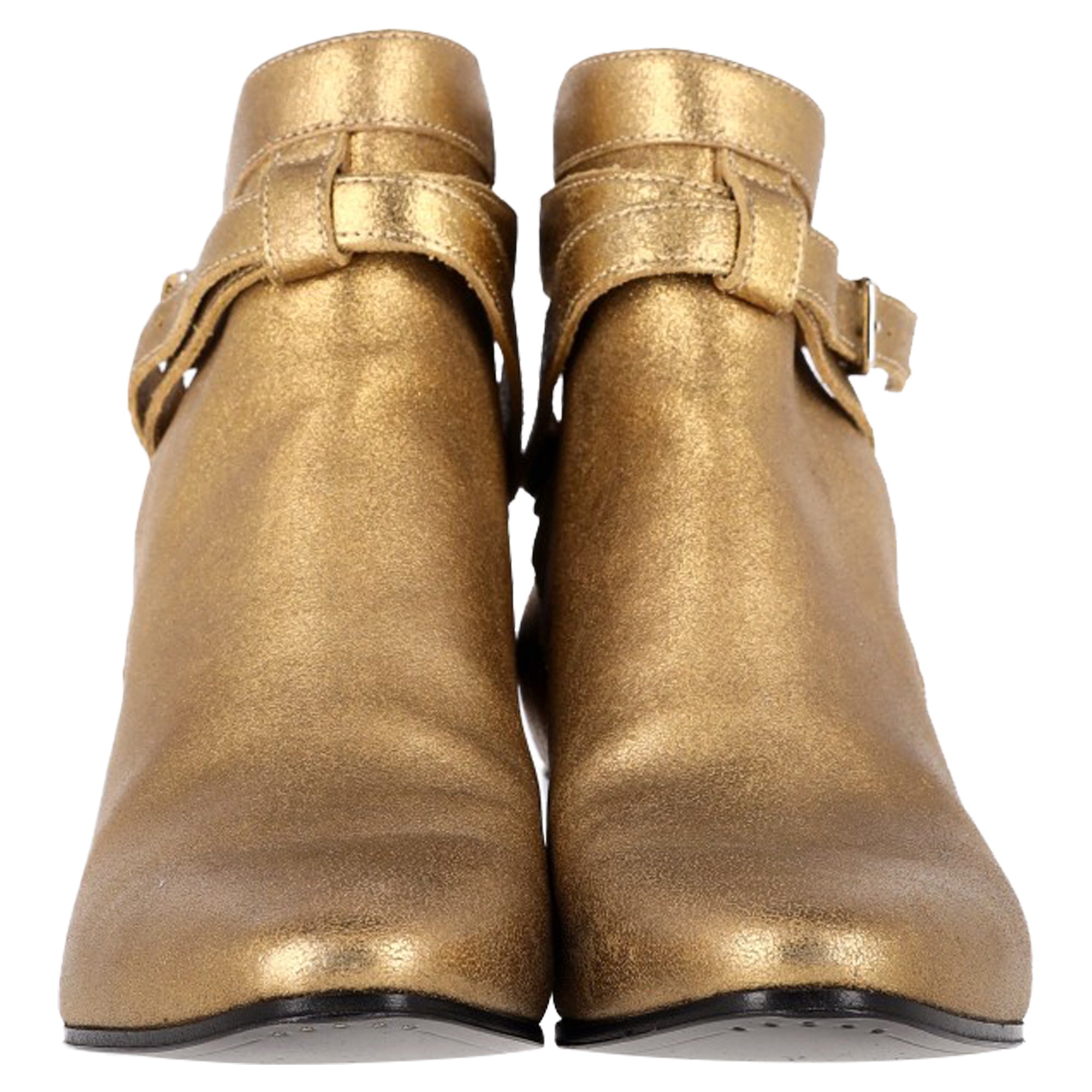 Saint Laurent Wyatt 40 Jodhpur Ankle Boots in Gold Leather