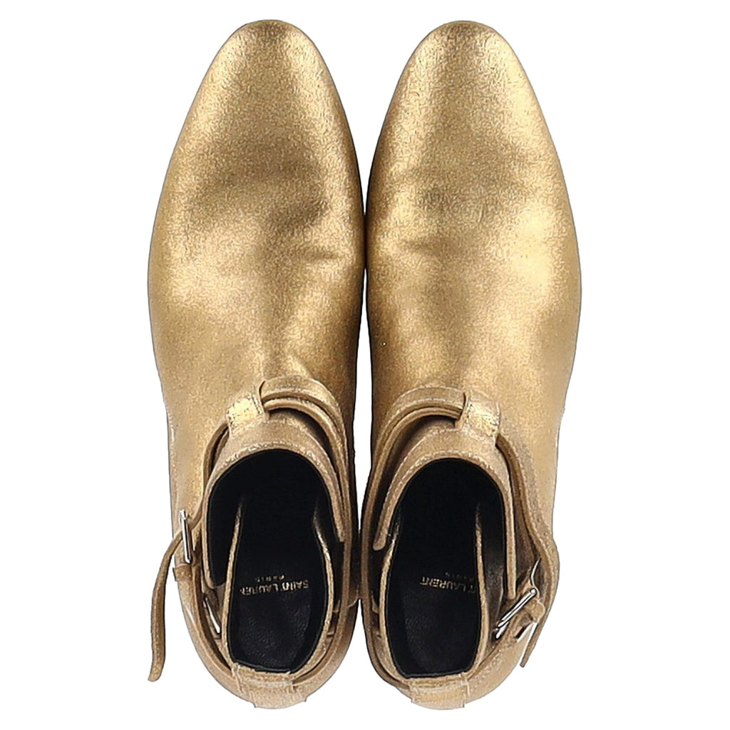 Saint Laurent Wyatt 40 Jodhpur Ankle Boots in Gold Leather