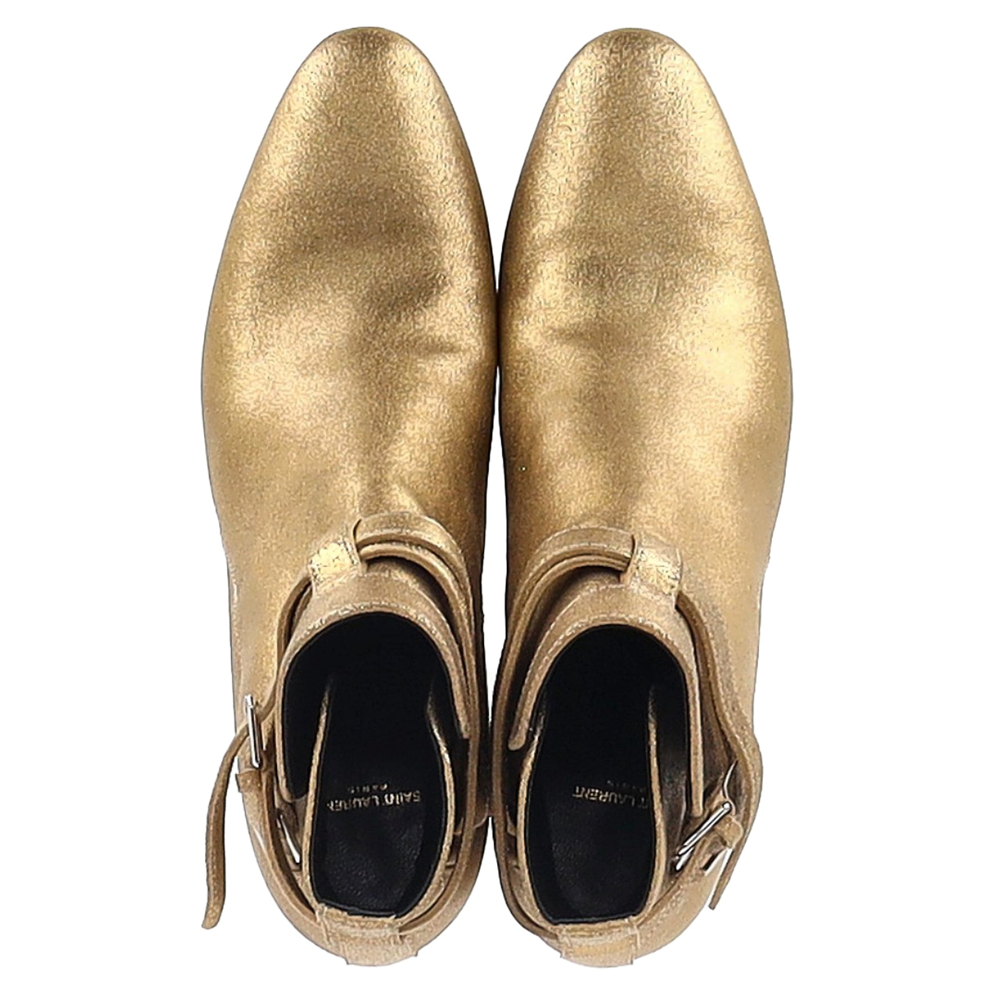Saint Laurent Wyatt 40 Jodhpur Ankle Boots in Gold Leather