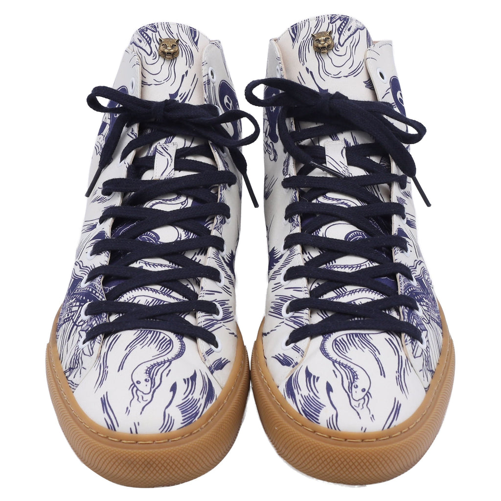 Gucci x Disney Sea Storm Printed High-Top Sneakers in White Canvas