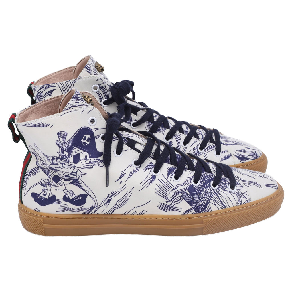 Gucci x Disney Sea Storm Printed High-Top Sneakers in White Canvas