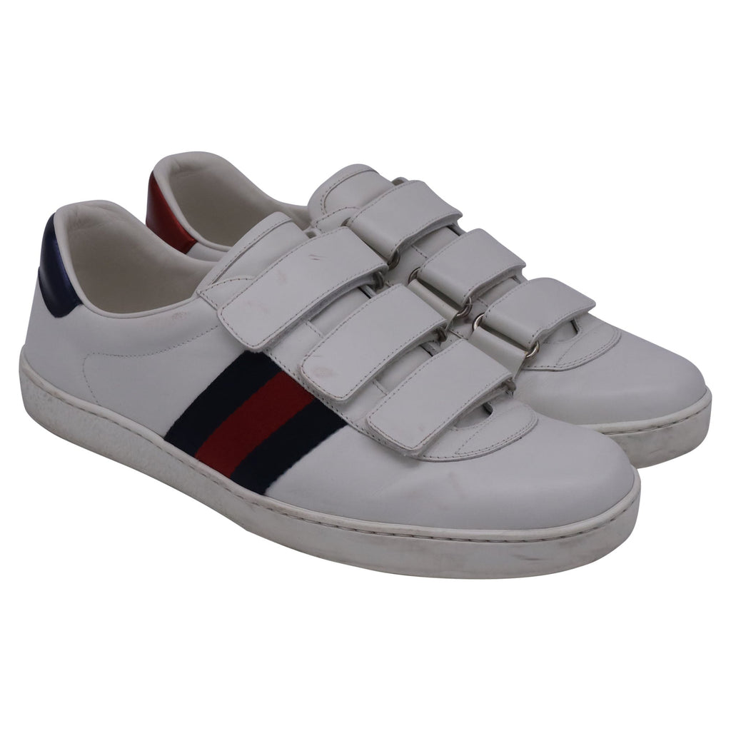 Gucci Ace Grip Low-Top Sneakers in White Leather