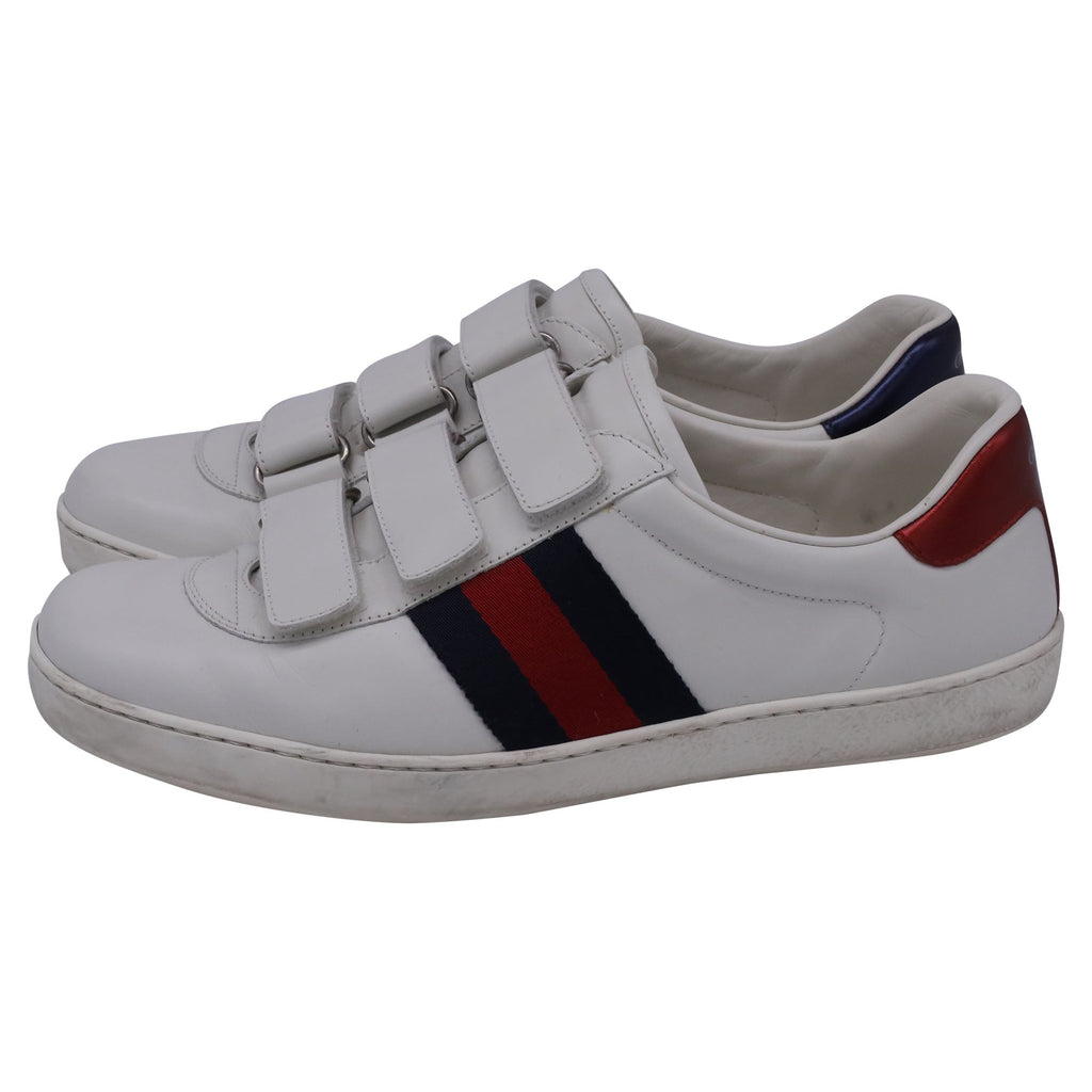 Gucci Ace Grip Low-Top Sneakers in White Leather