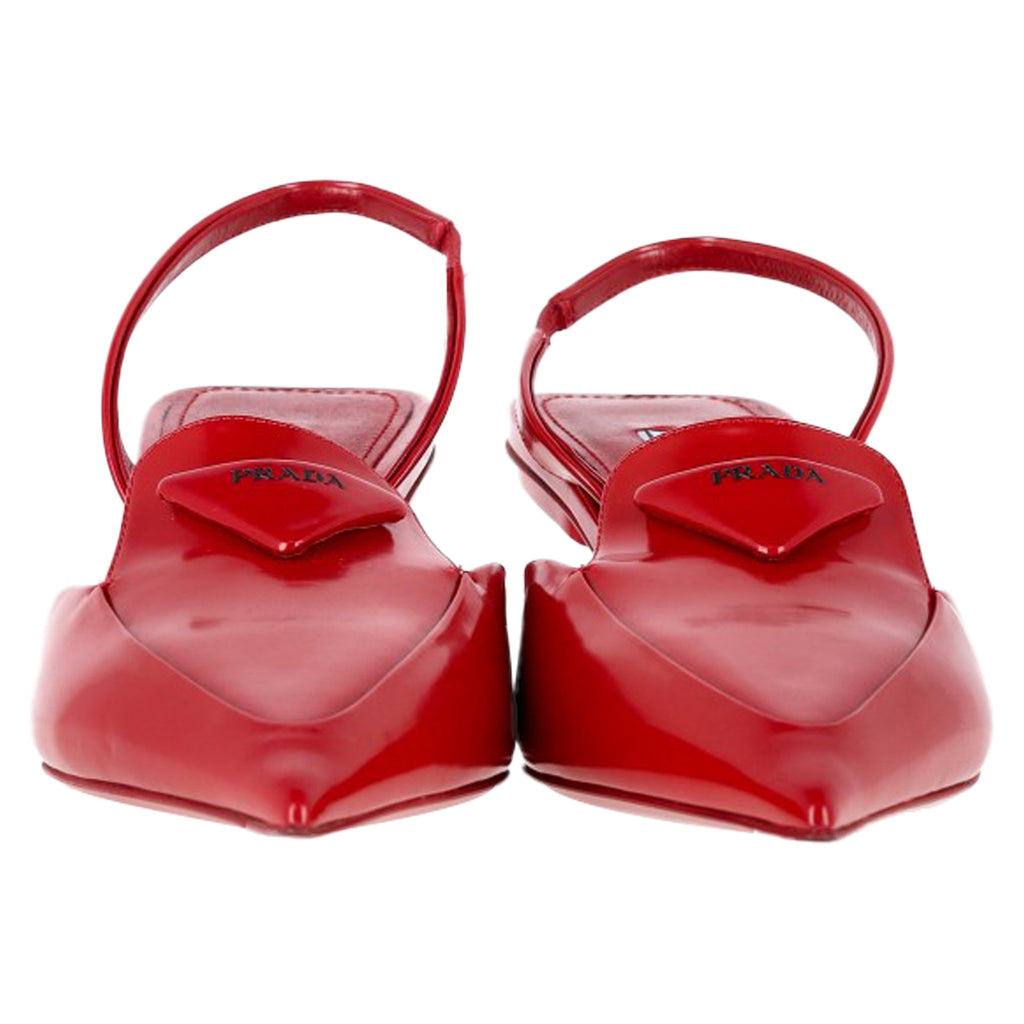 Prada Logo-Plaque Slingback Kitten-Heel Pumps in Red Leather