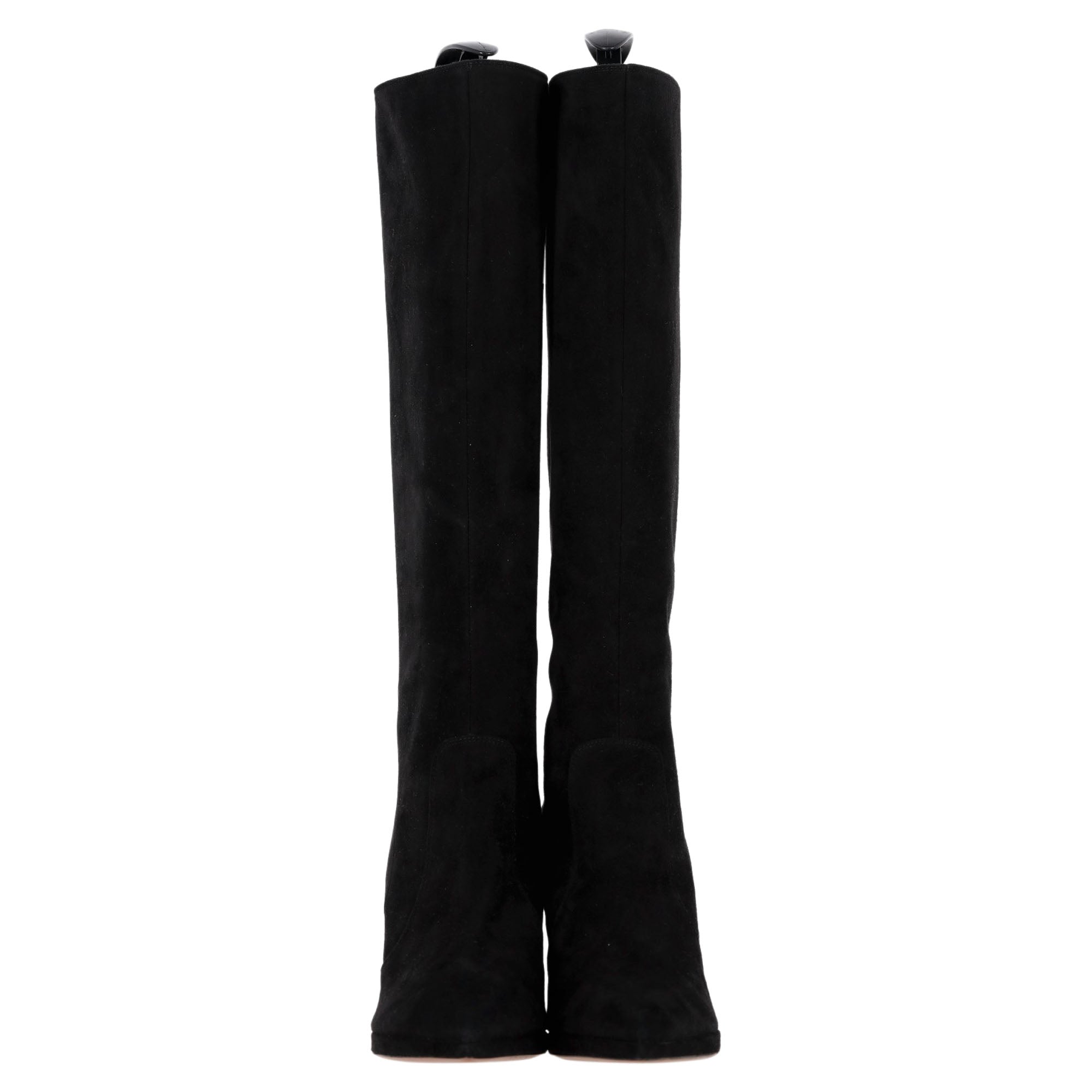 Women's Dior Pointed-Tie Zipped Knee-High Boots in Black Suede