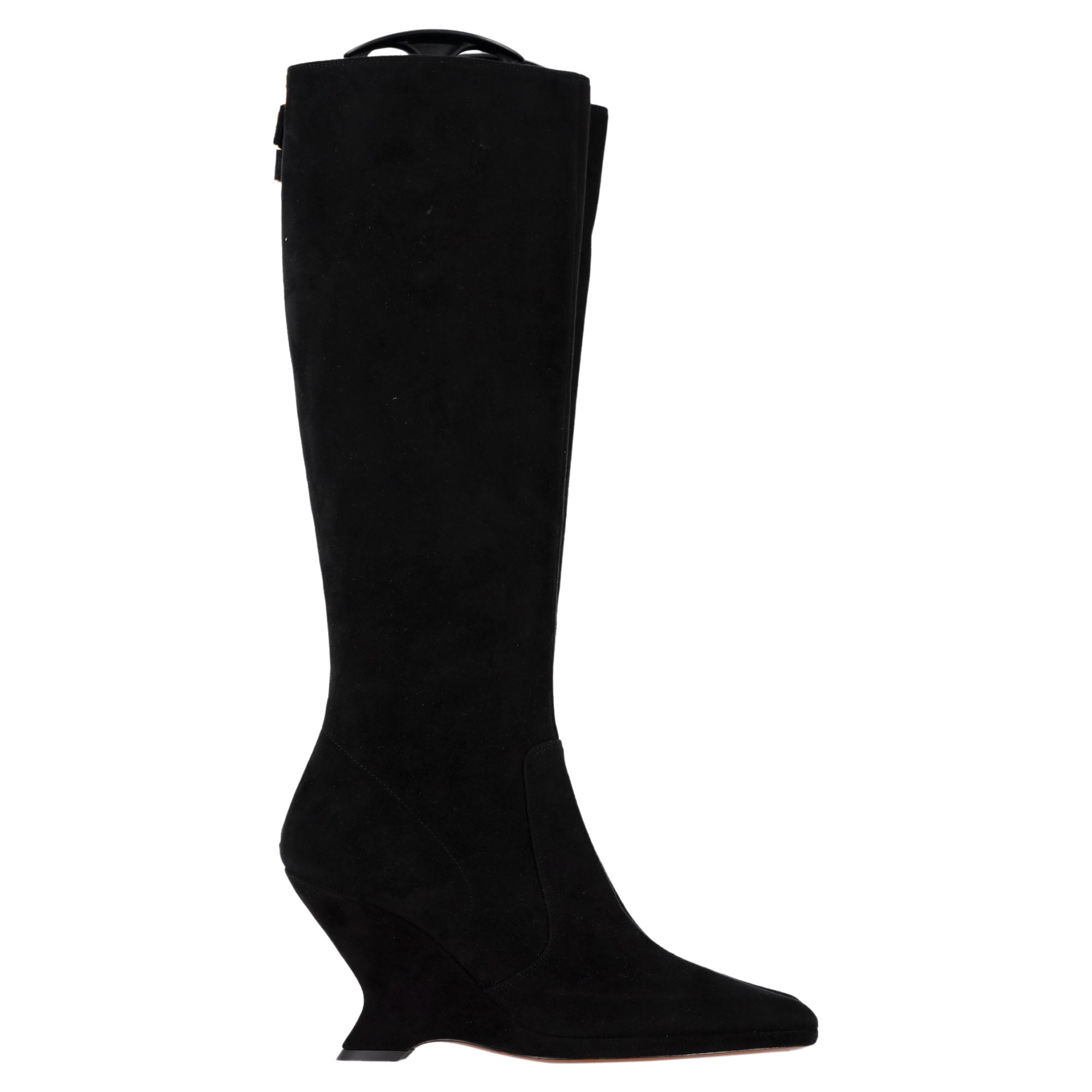 Women's Dior Pointed-Tie Zipped Knee-High Boots in Black Suede