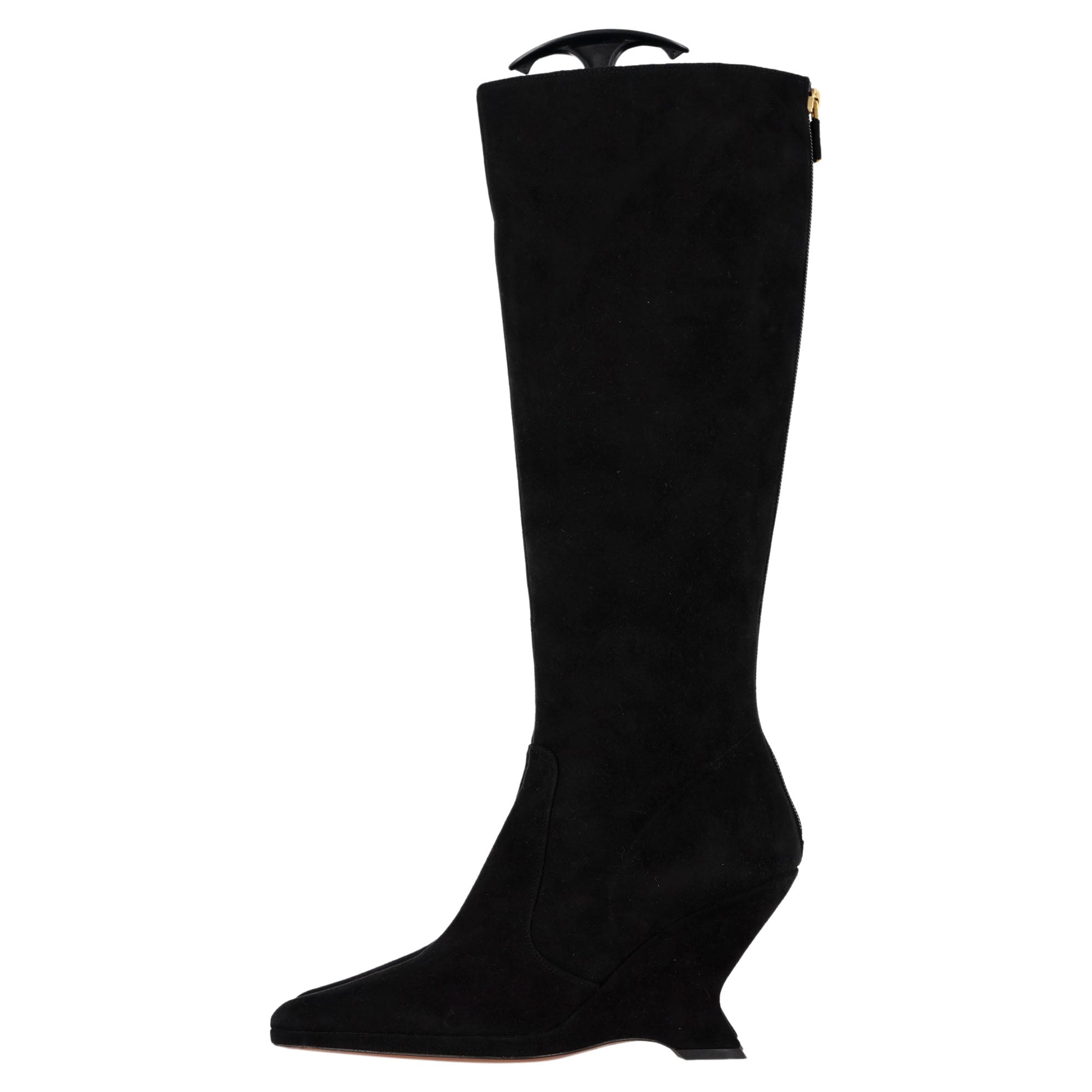 Women's Dior Pointed-Tie Zipped Knee-High Boots in Black Suede