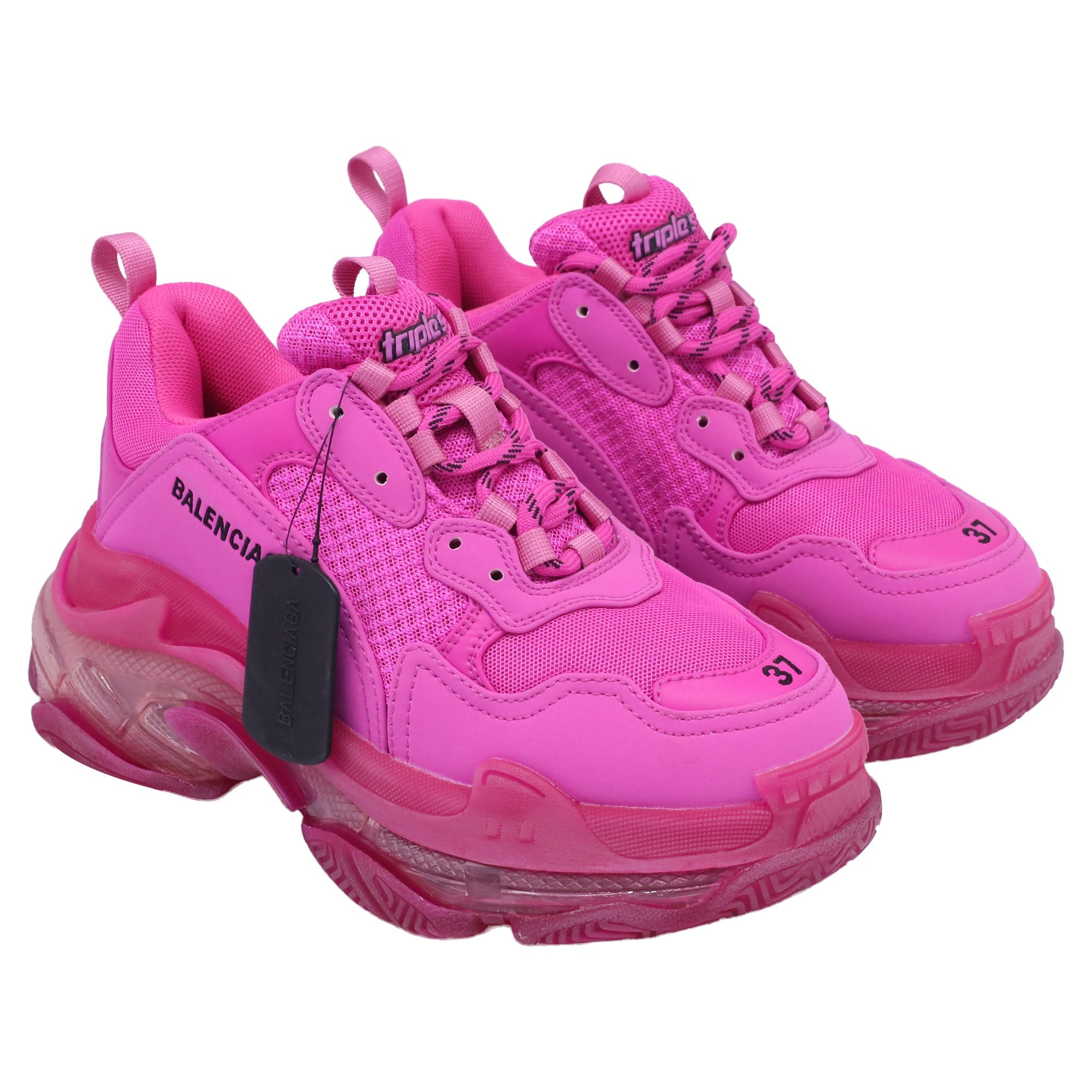 Women's Balenciaga Triple S Clear Sole Sneakers in Pink Polyester