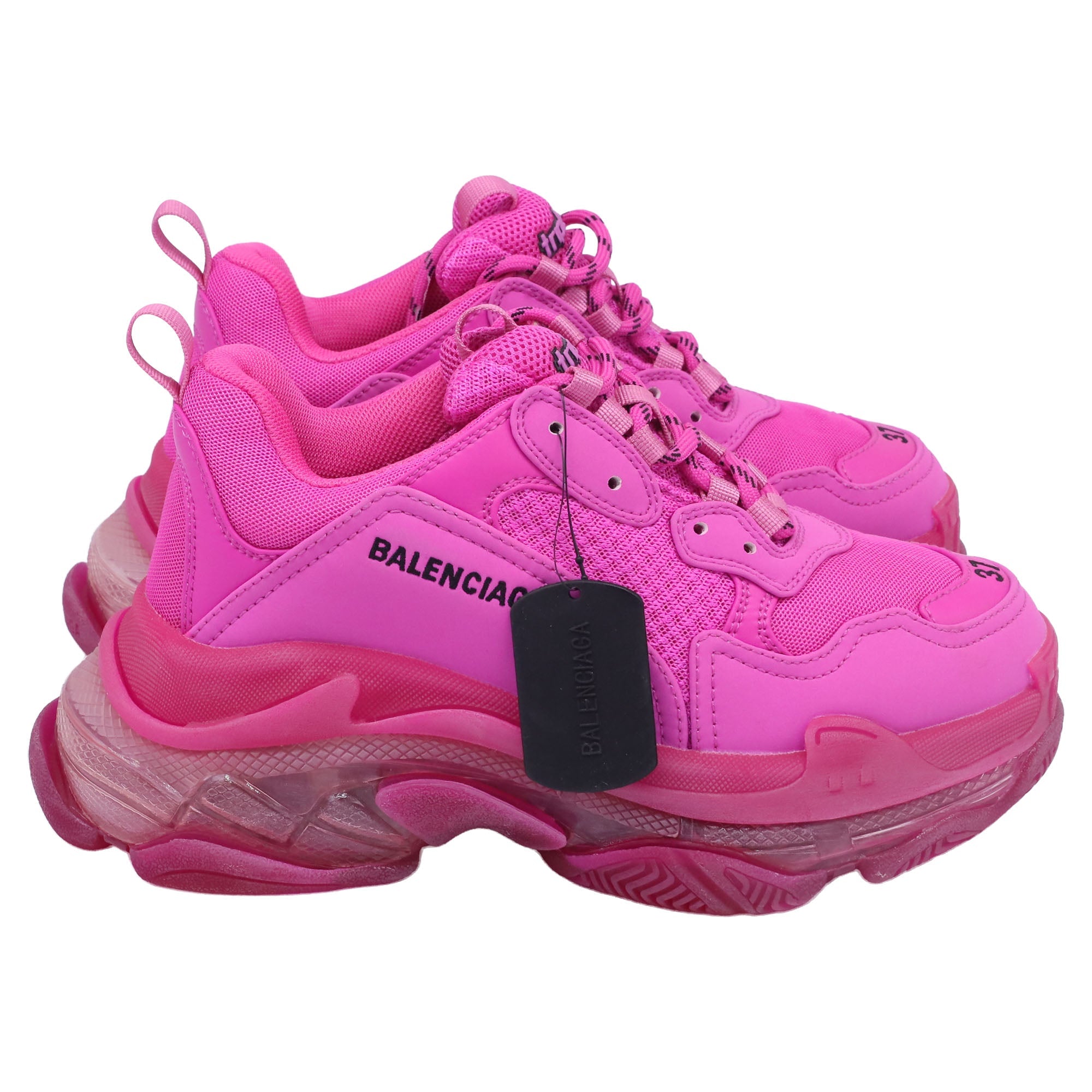 Women's Balenciaga Triple S Clear Sole Sneakers in Pink Polyester
