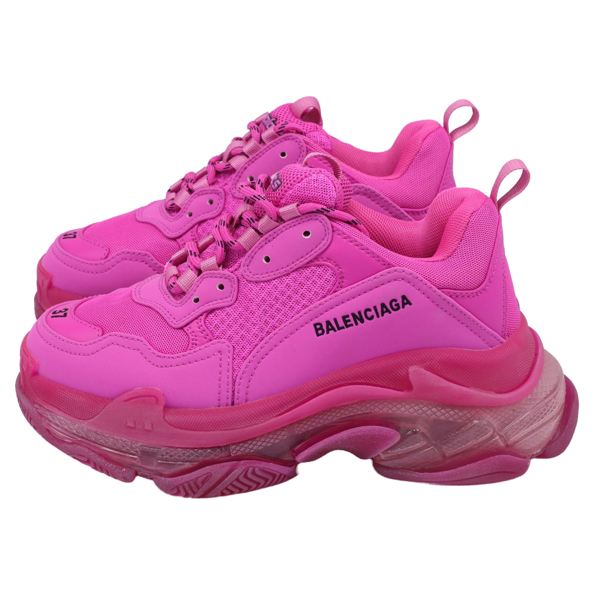 Women's Balenciaga Triple S Clear Sole Sneakers in Pink Polyester