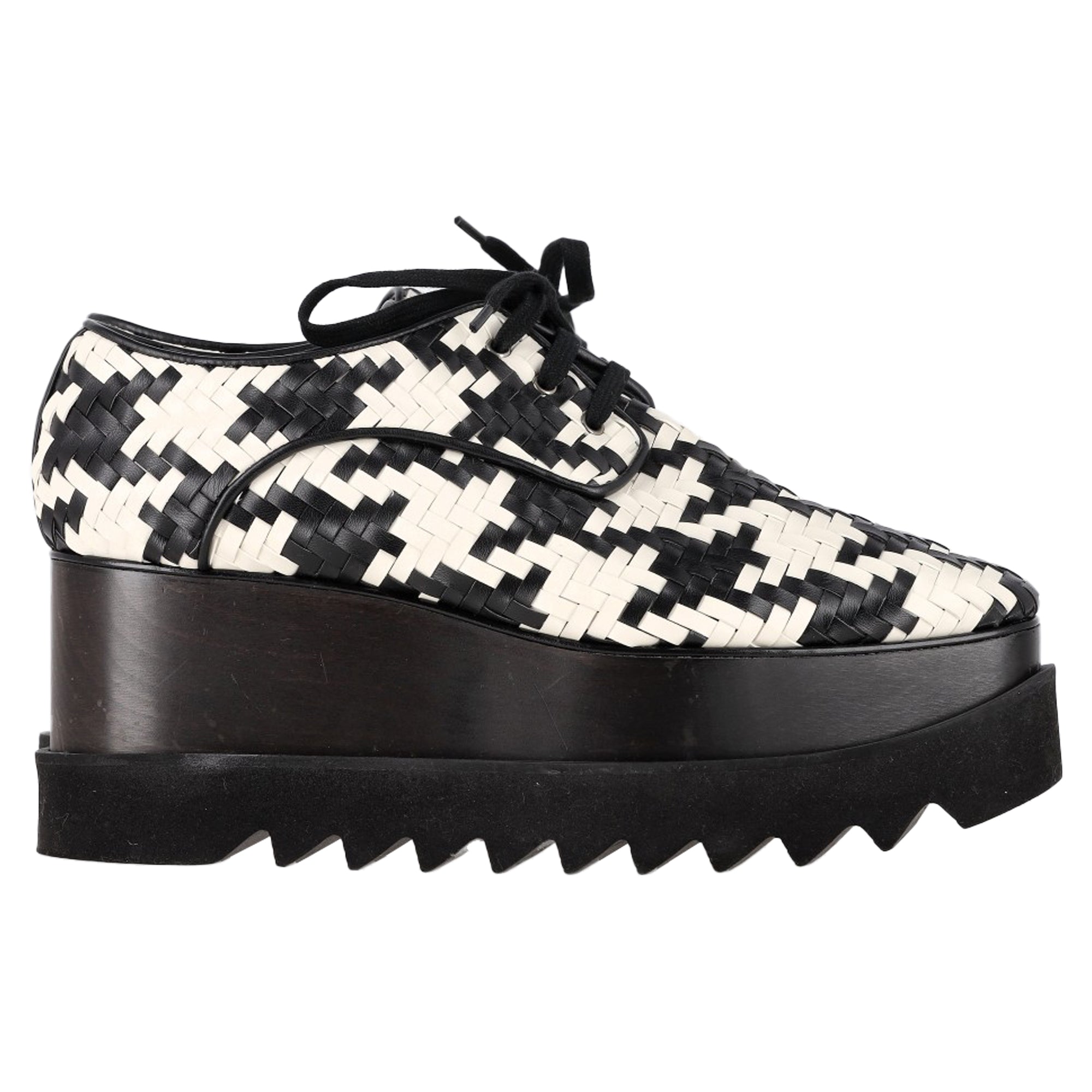 Stella McCartney Elyse Woven Platform Sneakers in Black and White Leather
