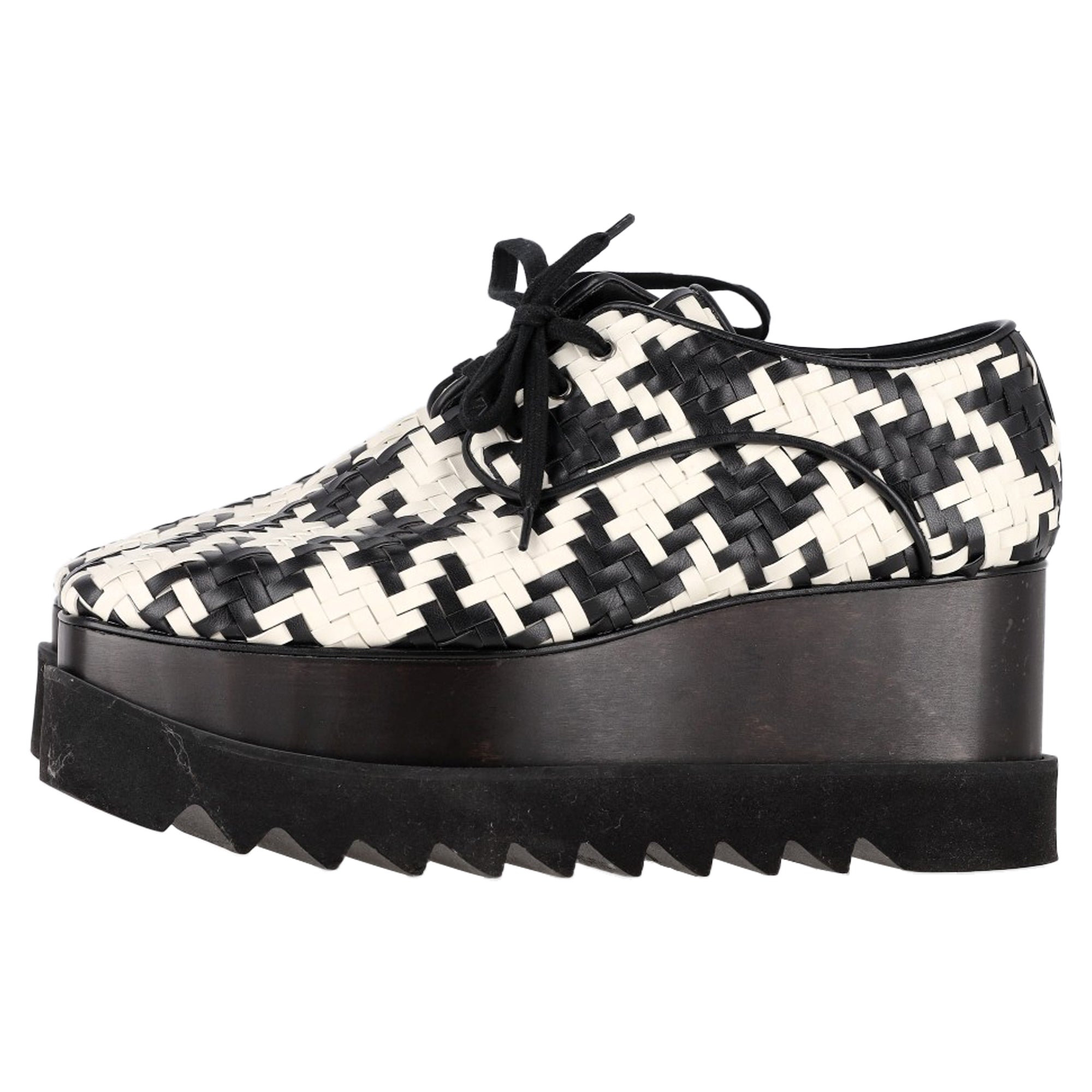 Stella McCartney Elyse Woven Platform Sneakers in Black and White Leather