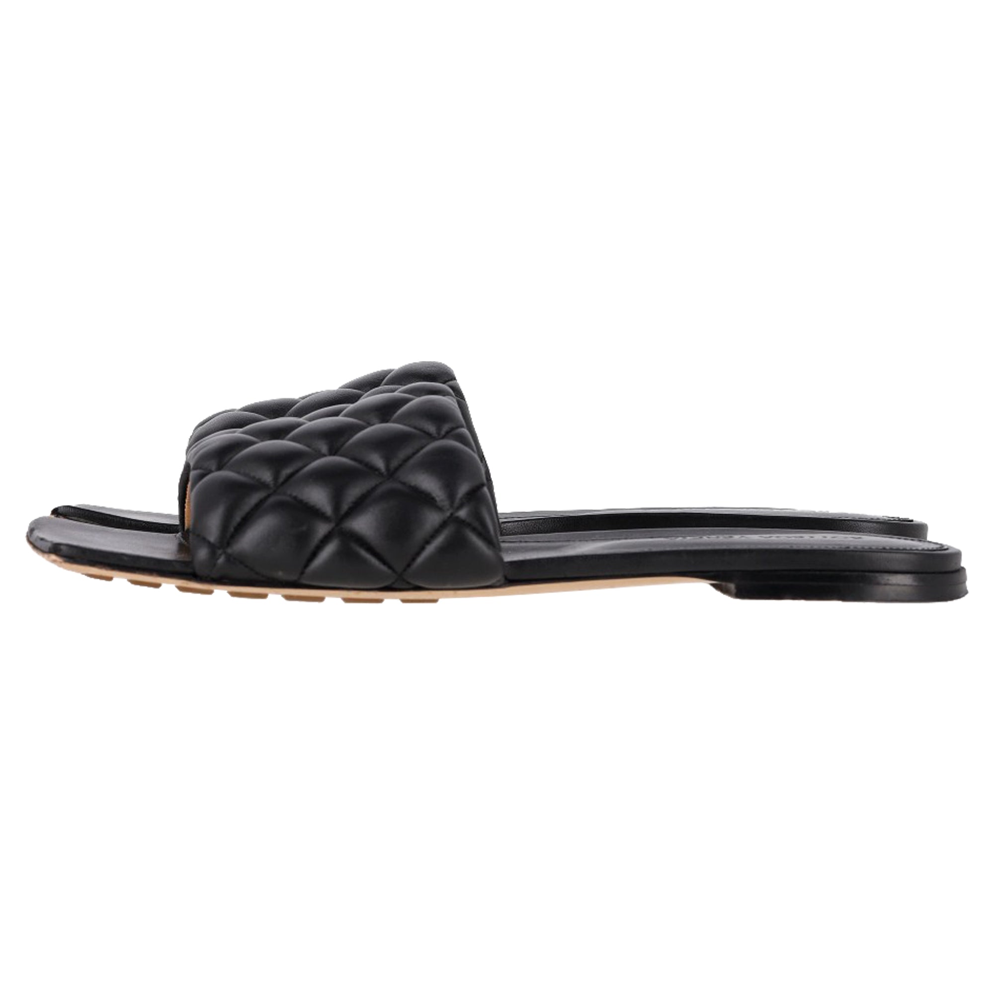 Bottega Veneta Padded Slide Flat Sandals in Black Lamb Leather