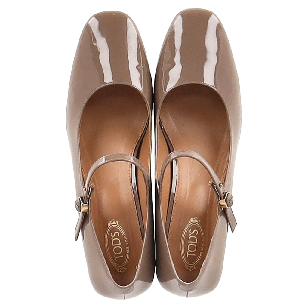 Women's Tod's Mary Jane Pumps in Beige Patent Calf Leather