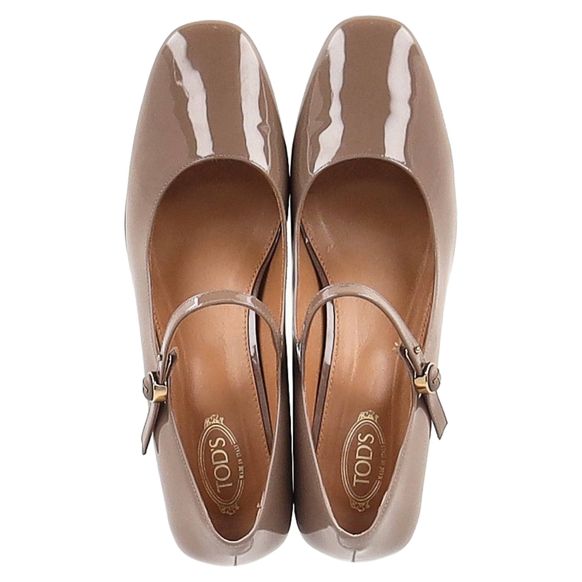 Women's Tod's Mary Jane Pumps in Beige Patent Calf Leather